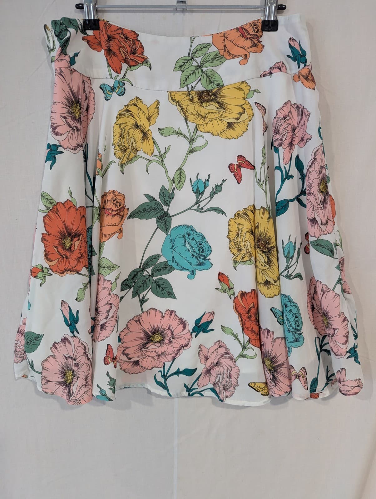 Review Skirt White Multicolour Floral A Line Midi Work Party Garden Size 12 US 8 — photo 7 of 9