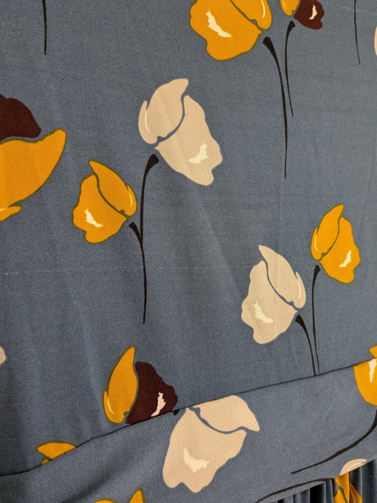 Leona Edmiston Blue Floral V Neck Knee Length Stretch Dress Size 10 — photo 13 of 13