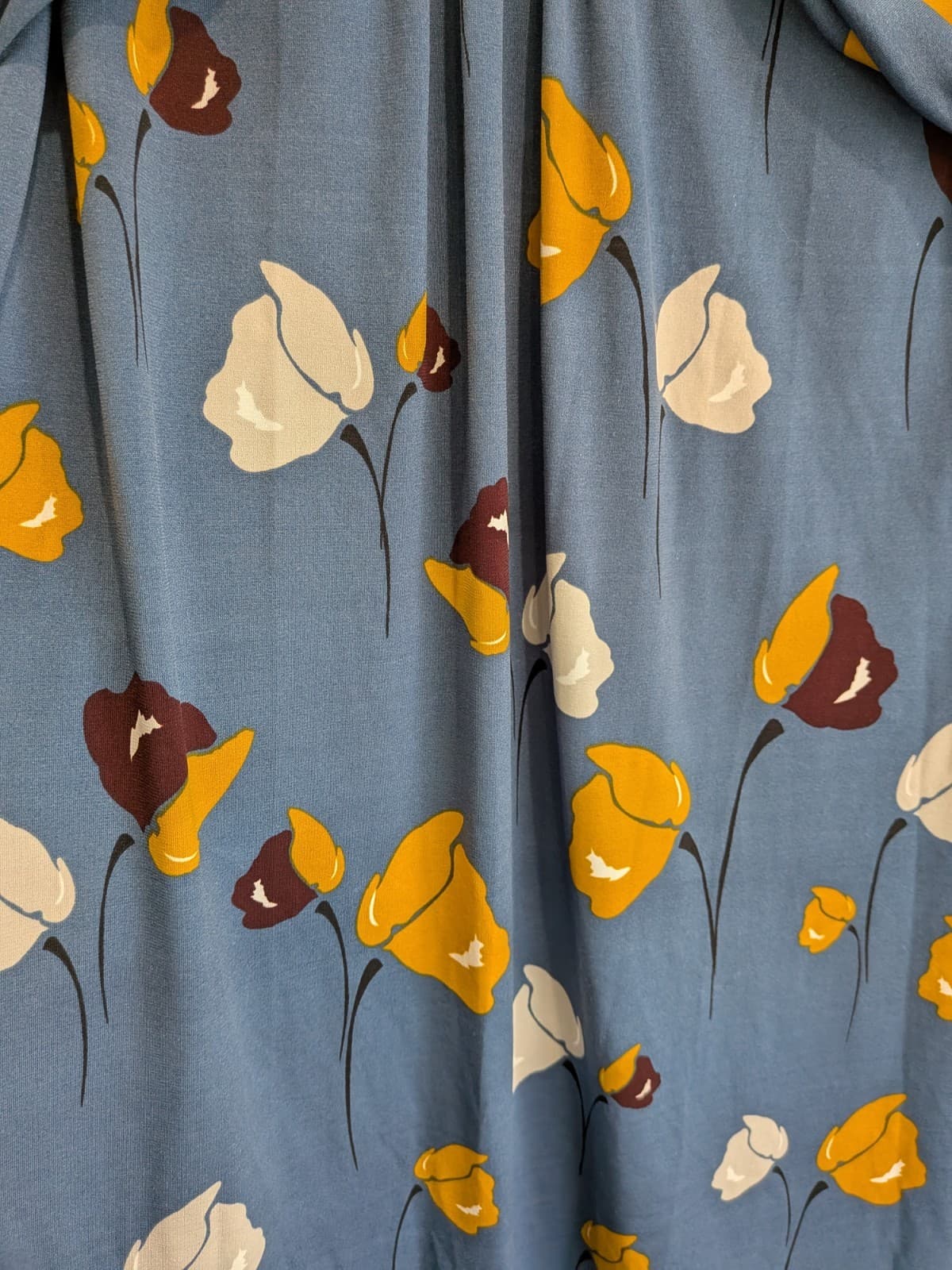 Leona Edmiston Blue Floral V Neck Knee Length Stretch Dress Size 10 — photo 3 of 13