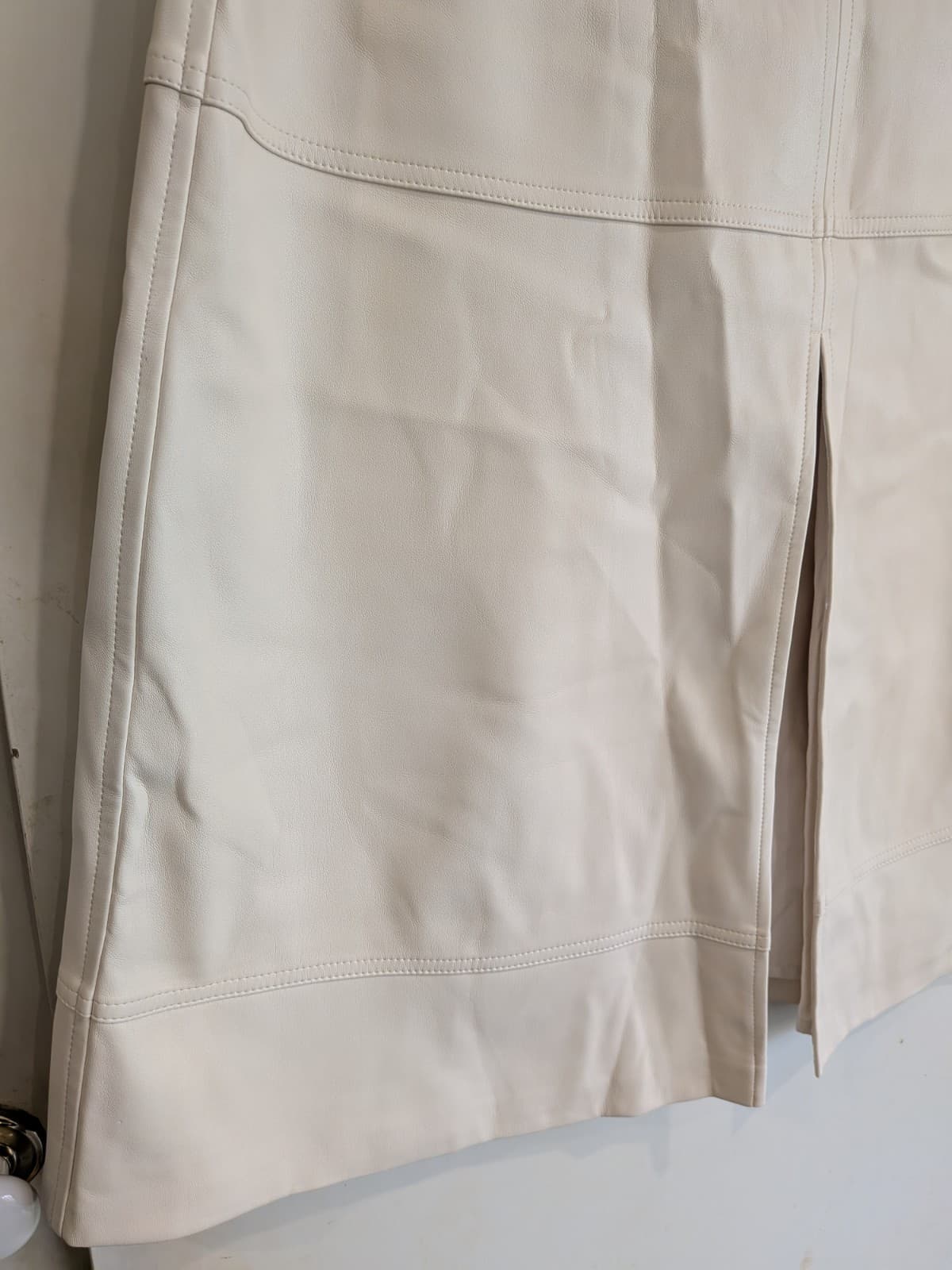 Portmans Cream Faux Leather Midi Skirt Belted A Line High Waist Size 10 BNWT — photo 4 of 11