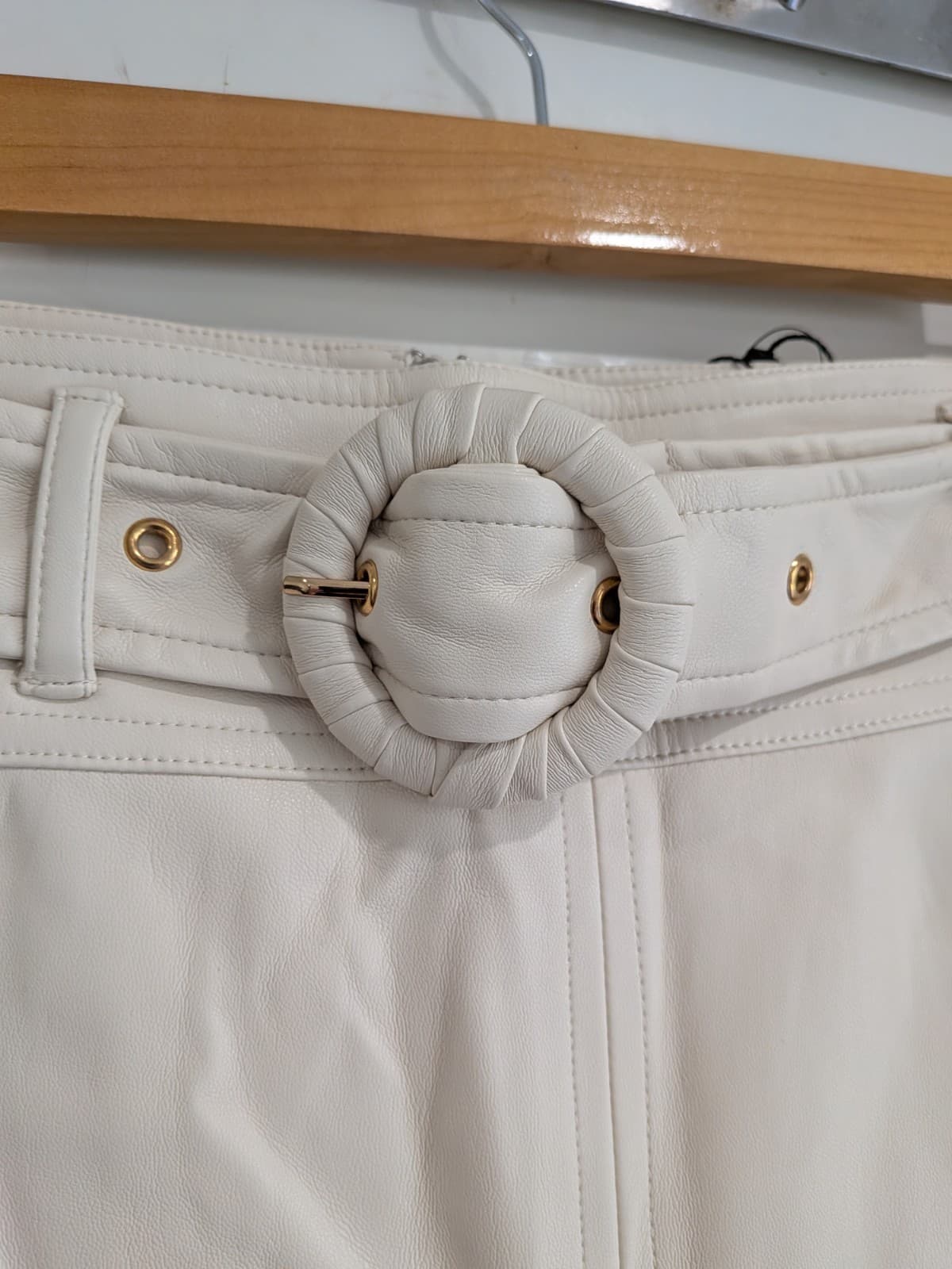 Portmans Cream Faux Leather Midi Skirt Belted A Line High Waist Size 10 BNWT — photo 6 of 11