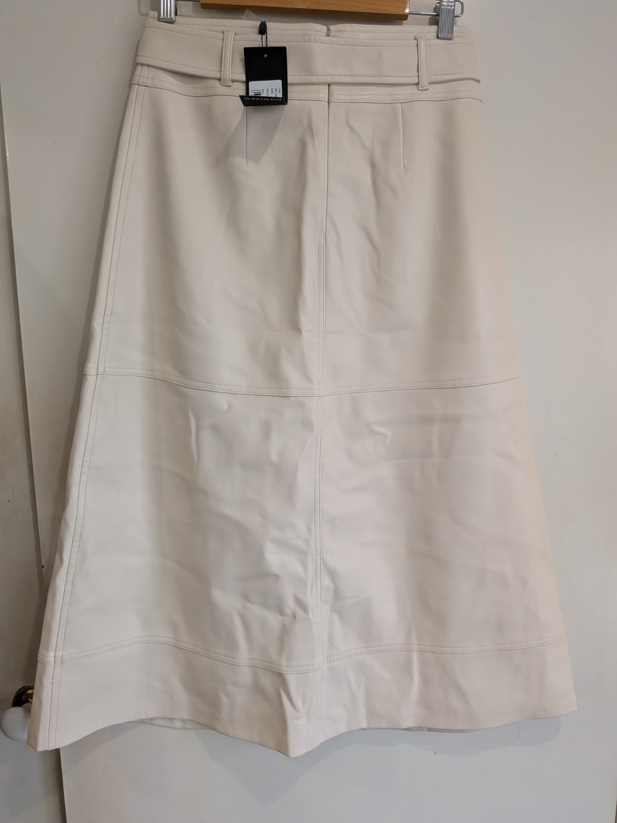 Portmans Cream Faux Leather Midi Skirt Belted A Line High Waist Size 10 BNWT — photo 8 of 11