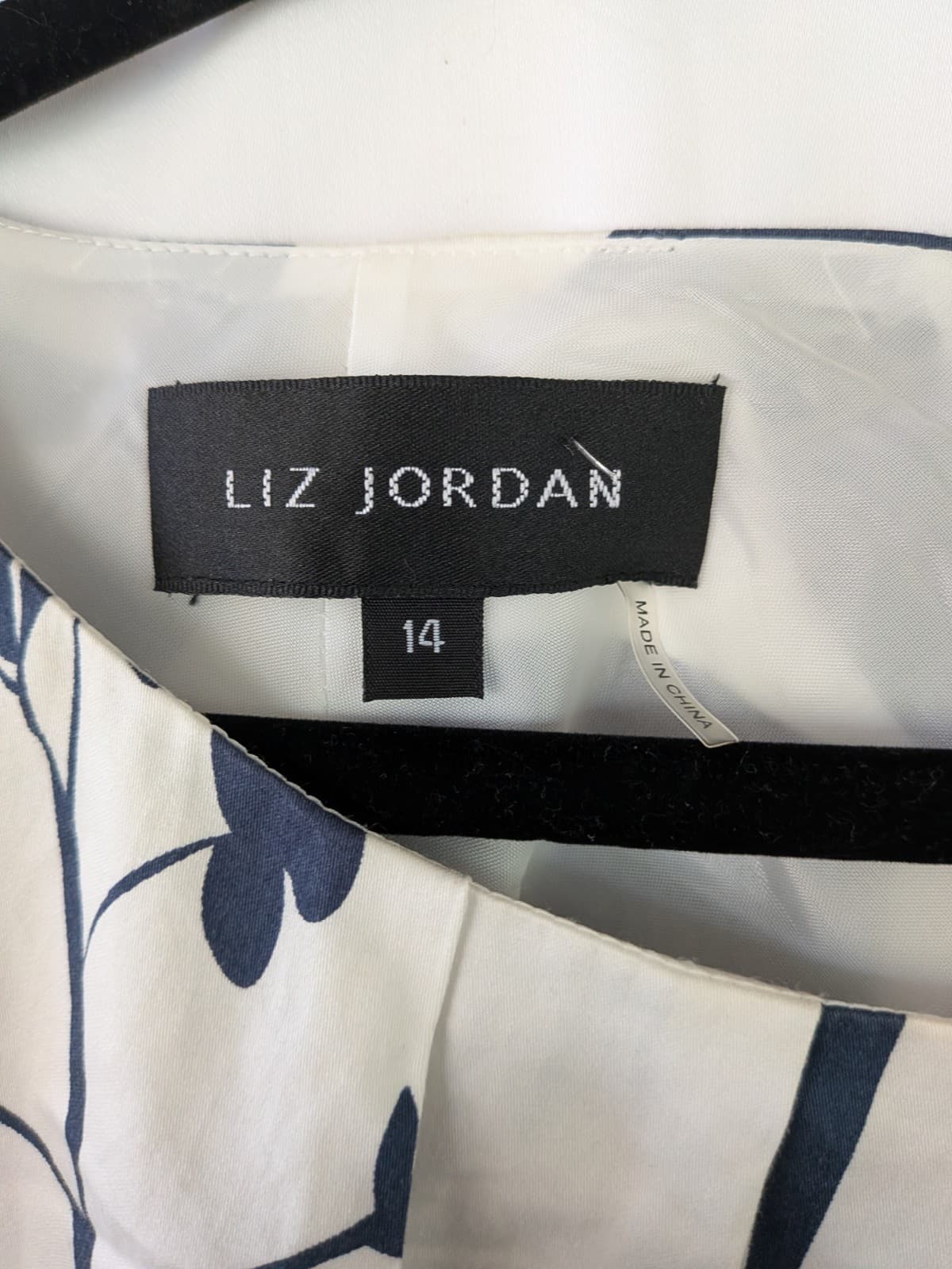 Liz Jordan Dress Size 14 Blue White Floral A Line Belted Sleeveless Work — photo 10 of 13