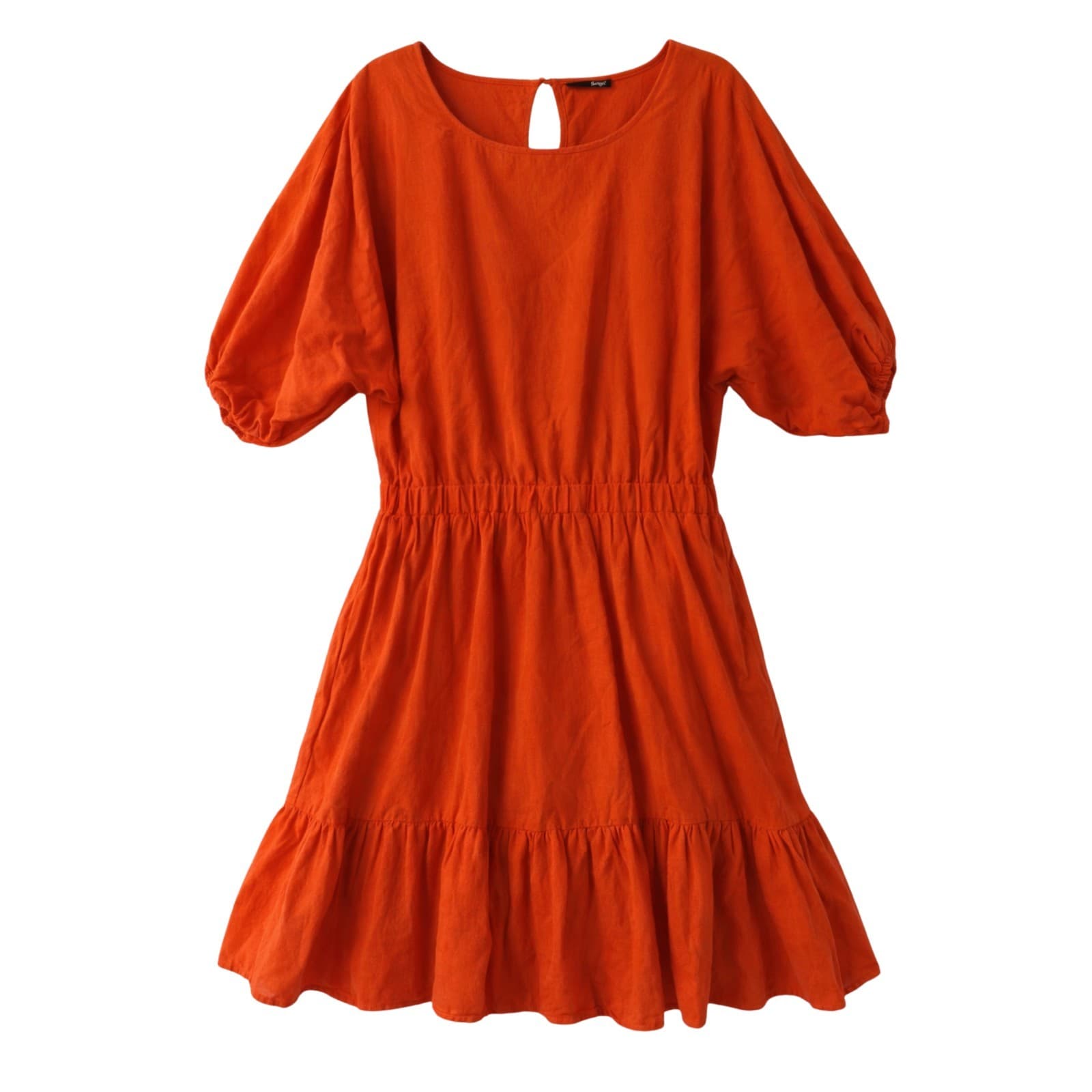 Sportsgirl Dress Orange Linen Puff Sleeve Tiered Mini Plus Size AU 16 US 12 — photo 1 of 12