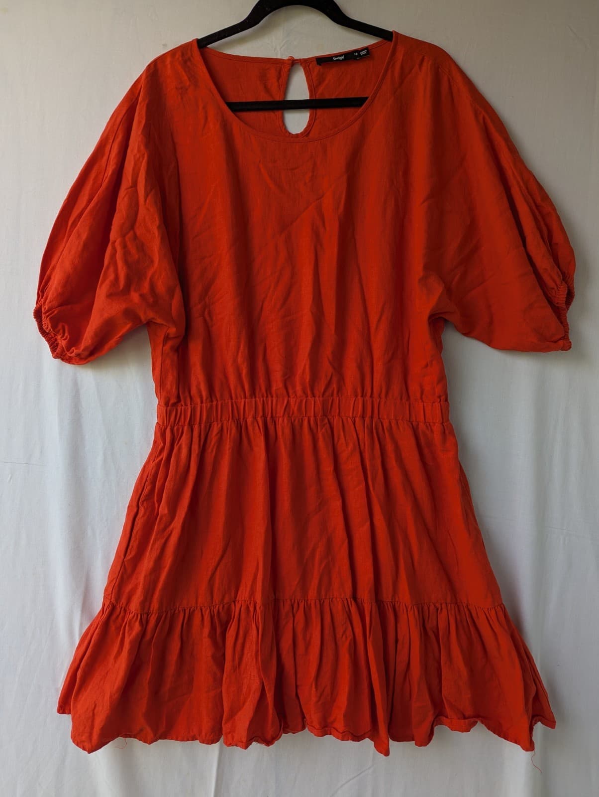 Sportsgirl Dress Orange Linen Puff Sleeve Tiered Mini Plus Size AU 16 US 12 — photo 3 of 12
