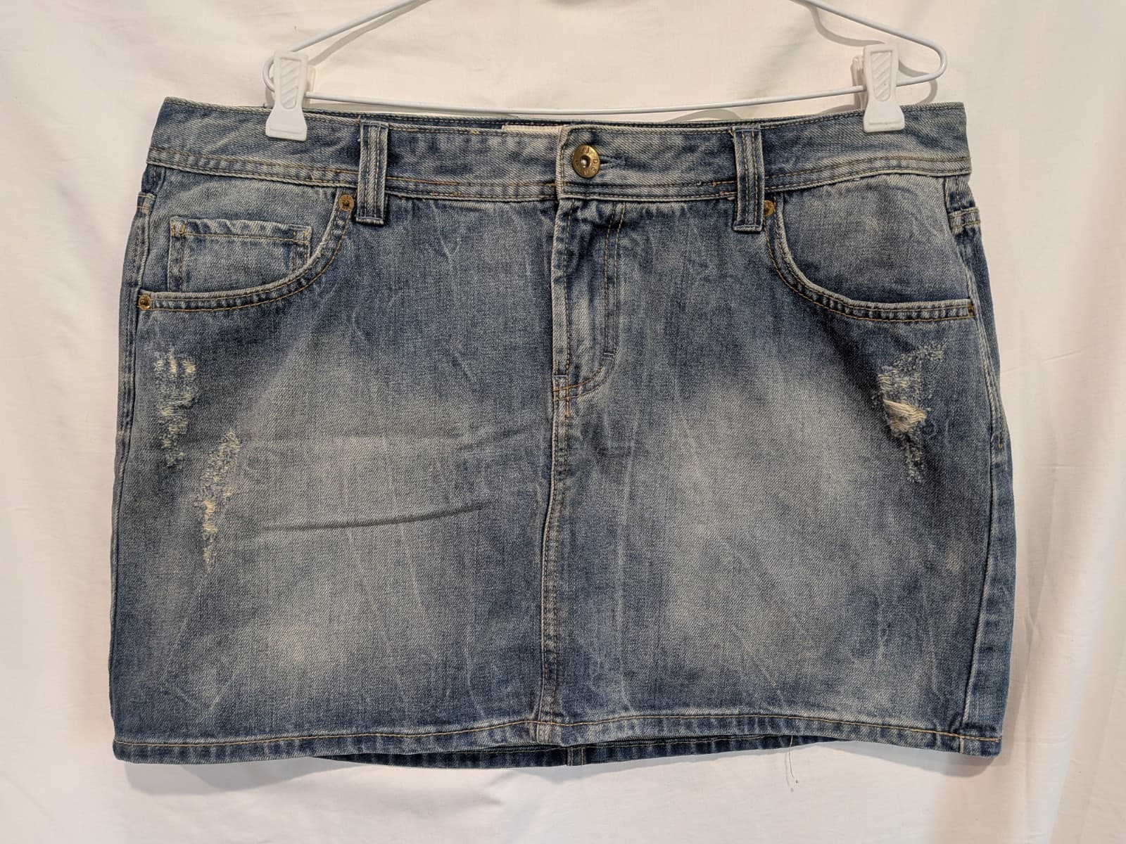 Y2K Just Jeans Denim Mini Skirt Size 16 AU 12 US Blue Low Rise Distressed 2000s — photo 3 of 11