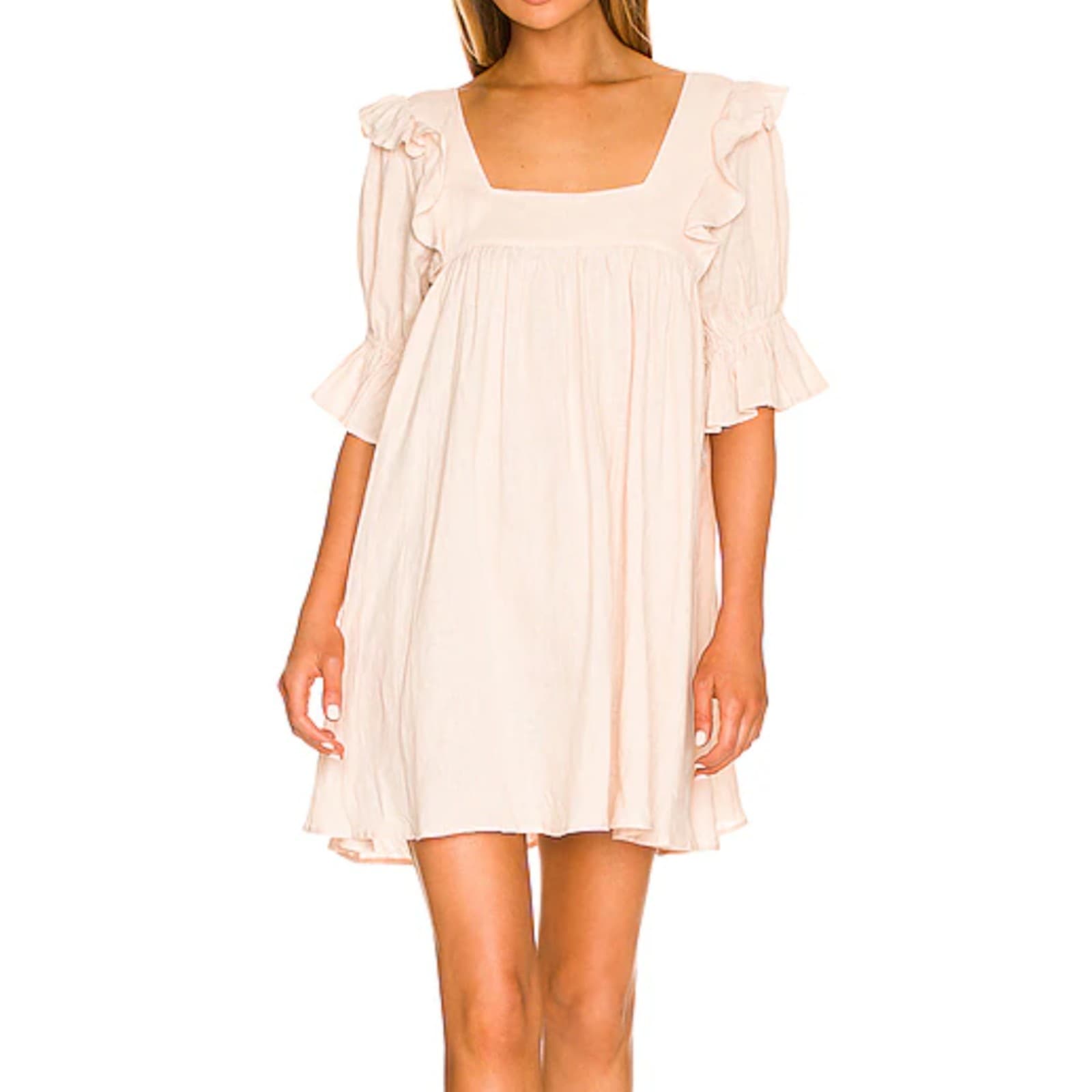 Spell & The Gypsy Dress Linen Mini White Boho Puff Resort Beach Size S AUS 8 10 — photo 1 of 13
