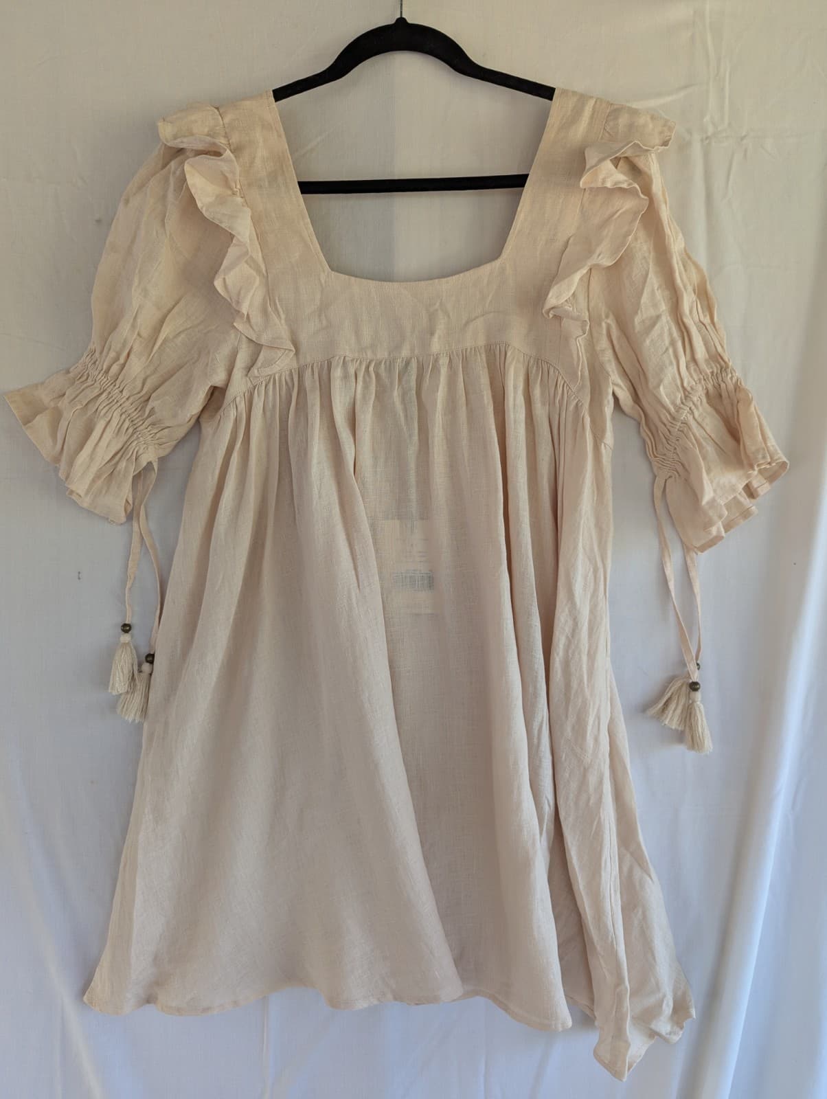 Spell & The Gypsy Dress Linen Mini White Boho Puff Resort Beach Size S AUS 8 10 — photo 4 of 13
