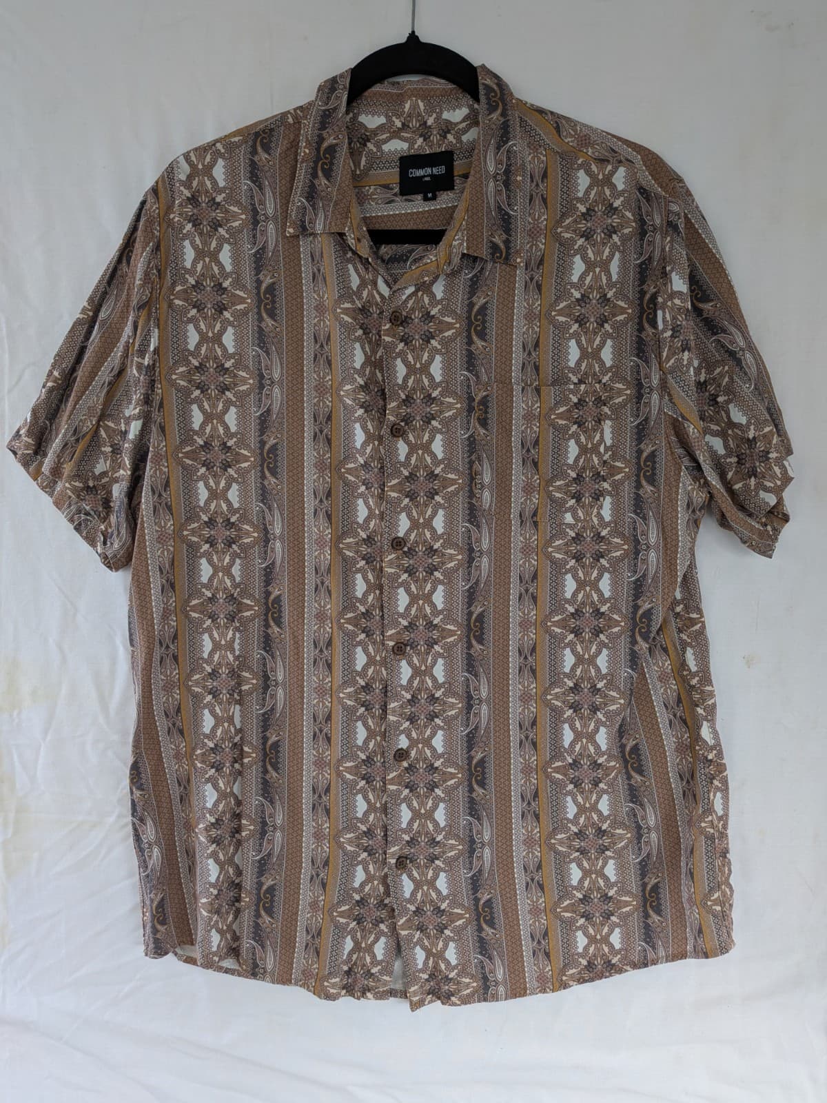 Common Need Shirt Resort Beach Rayon Paisley Brown Stripe Size M — photo 2 of 9