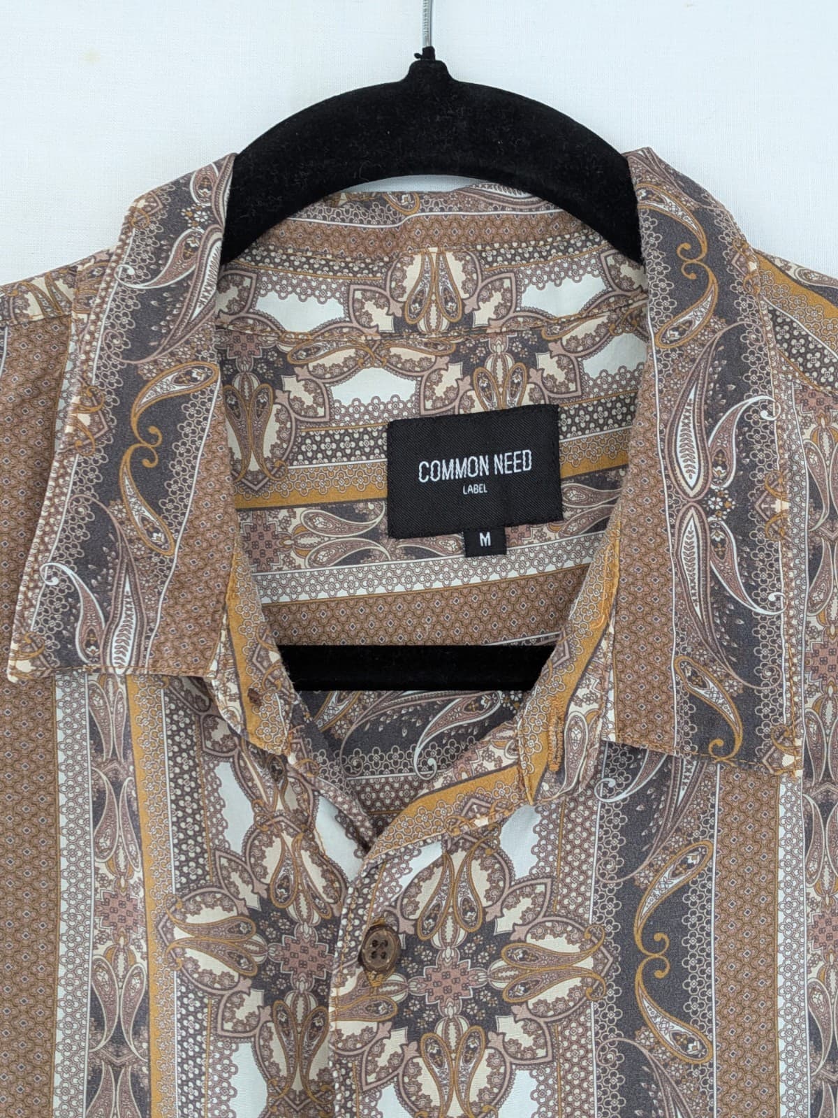 Common Need Shirt Resort Beach Rayon Paisley Brown Stripe Size M — photo 6 of 9