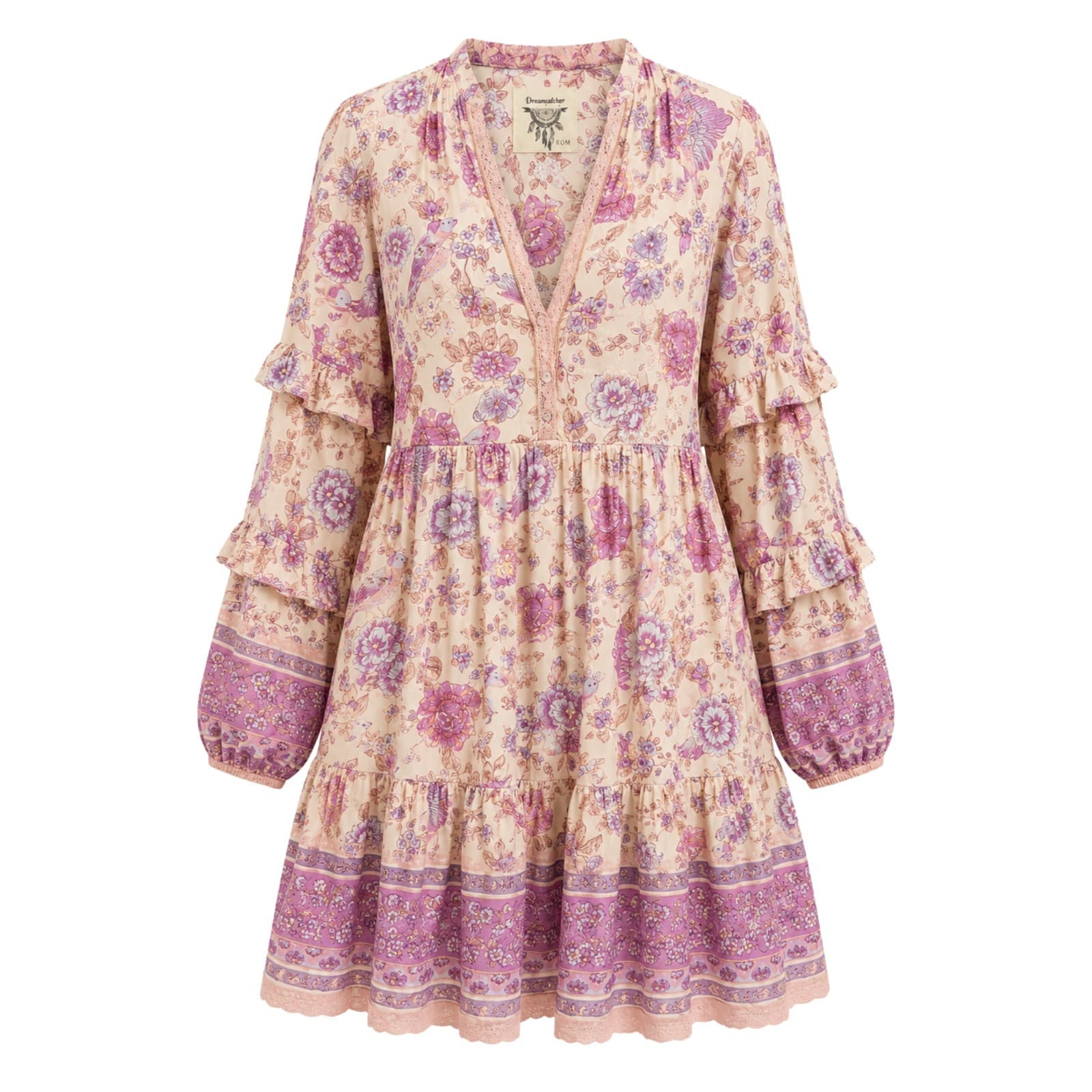 Dreamcatcher Boho Mini Dress Pink Floral Cottagecore Beach AUS 10 Festival NWT — photo 1 of 13