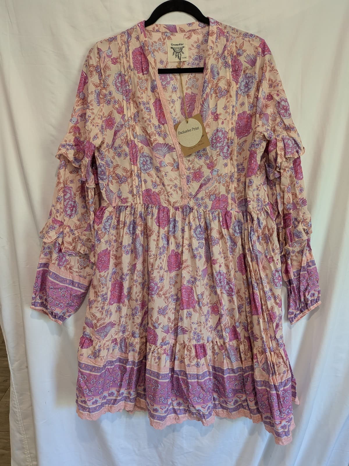 Dreamcatcher Boho Mini Dress Pink Floral Cottagecore Beach AUS 10 Festival NWT — photo 2 of 13