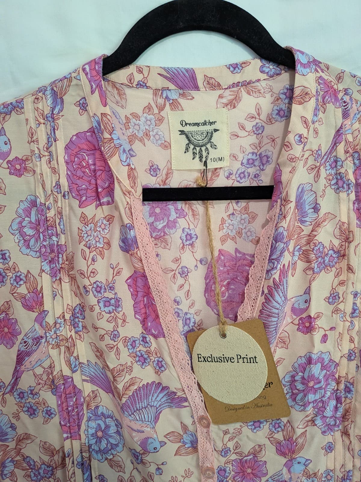 Dreamcatcher Boho Mini Dress Pink Floral Cottagecore Beach AUS 10 Festival NWT — photo 10 of 13