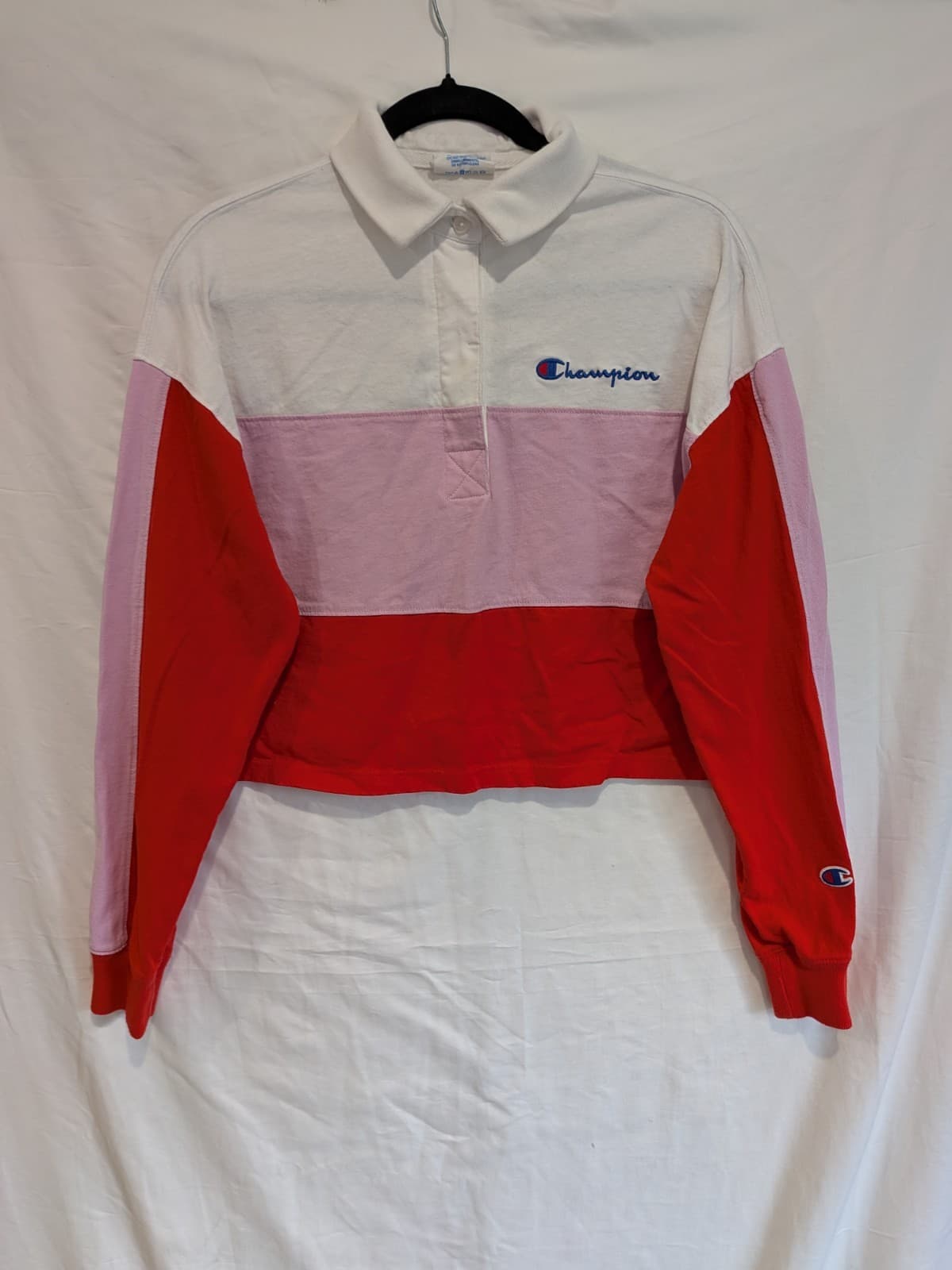 Champion Jumper Y2K Cropped Rugby Size M AU 12 US 8 Red White Pink Logo — photo 2 of 8