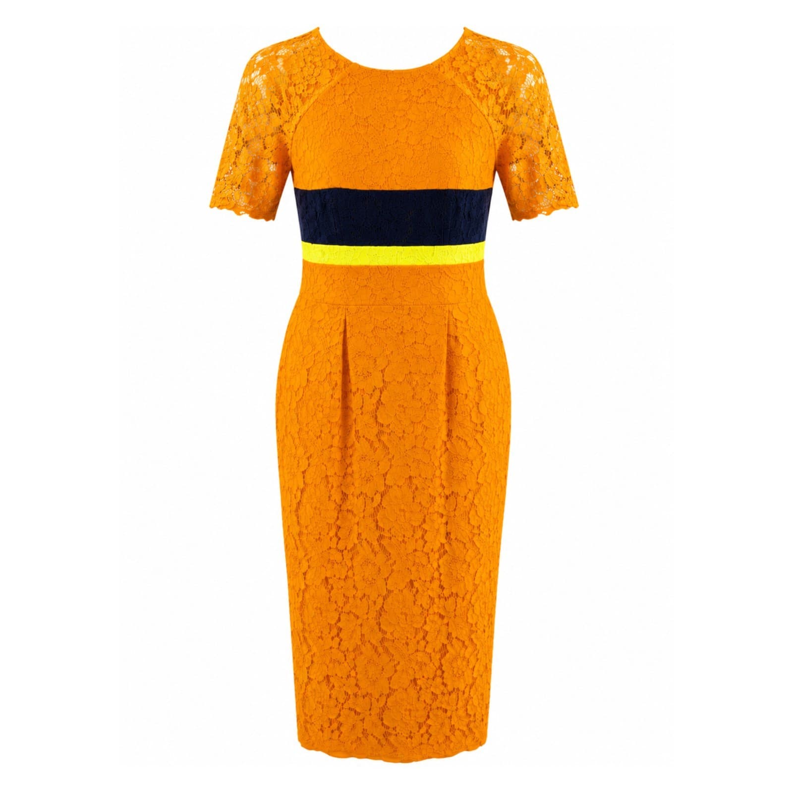 Alex Perry Dress AU 14 Mustard Lace Colour Block Midi Pencil Cocktail Occasion — photo 1 of 10