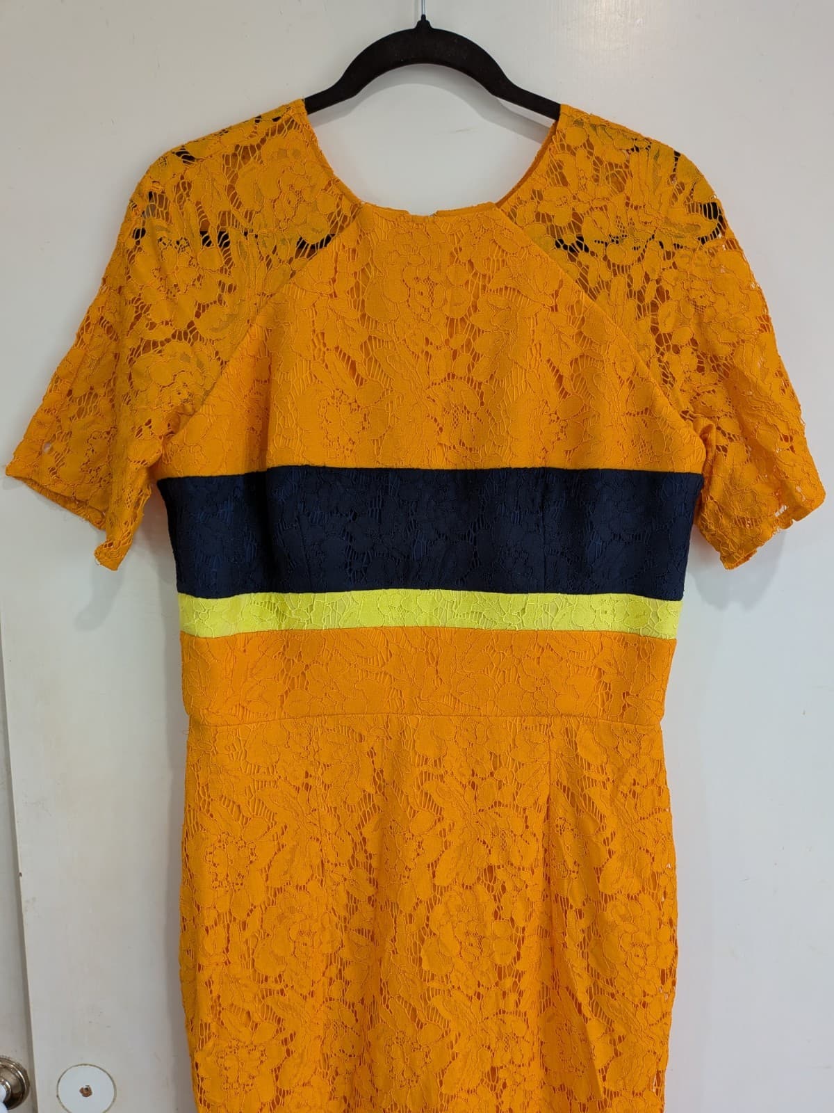 Alex Perry Dress AU 14 Mustard Lace Colour Block Midi Pencil Cocktail Occasion — photo 4 of 10