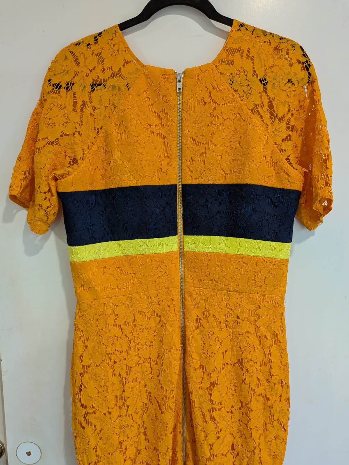 Alex Perry Dress AU 14 Mustard Lace Colour Block Midi Pencil Cocktail Occasion — photo 5 of 10