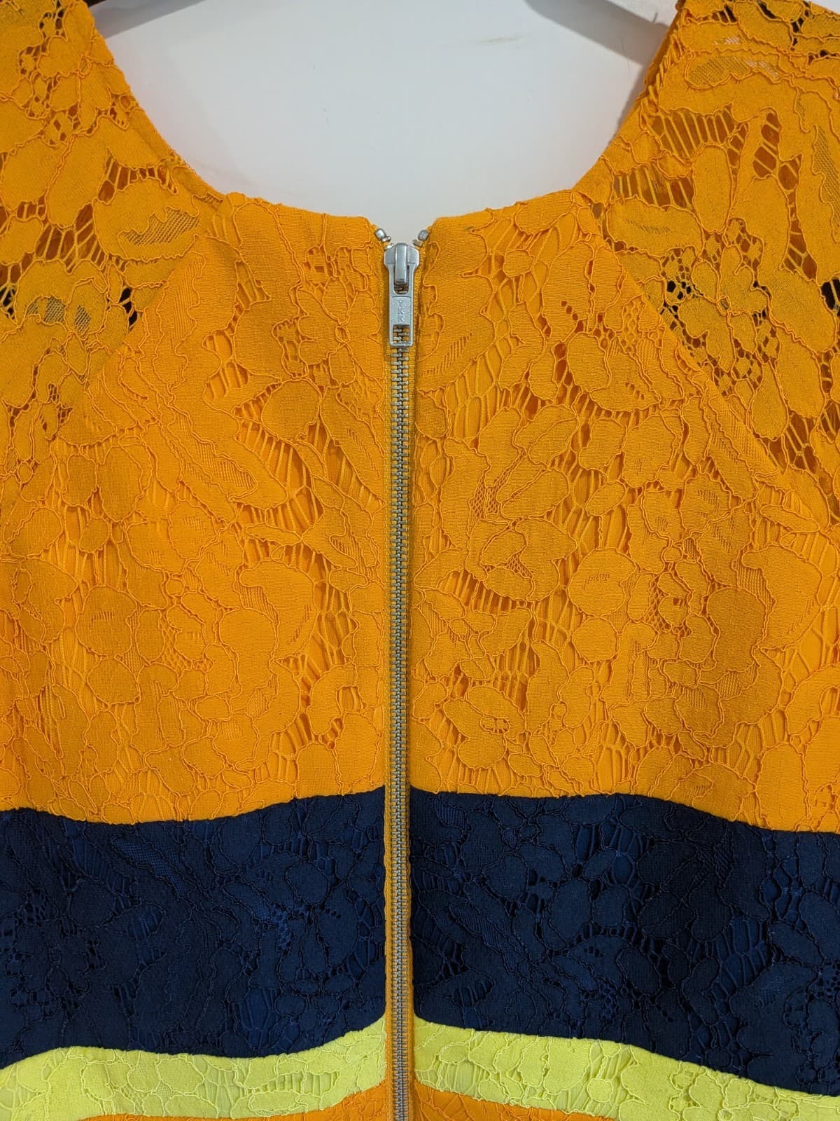 Alex Perry Dress AU 14 Mustard Lace Colour Block Midi Pencil Cocktail Occasion — photo 6 of 10