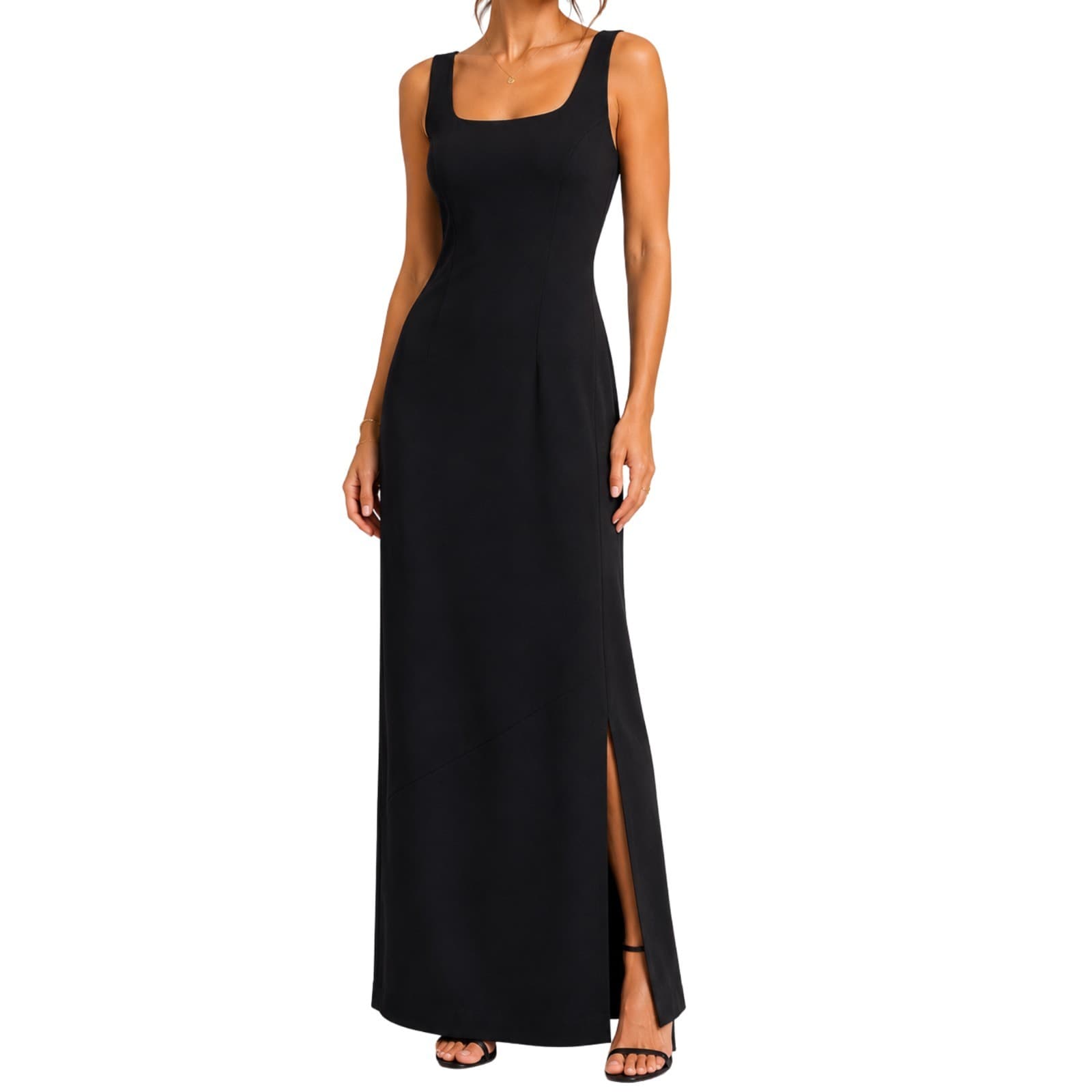 Vintage Cue Black Maxi Dress AU 14 Sleeveless Side Split Made in Australia — photo 1 of 12