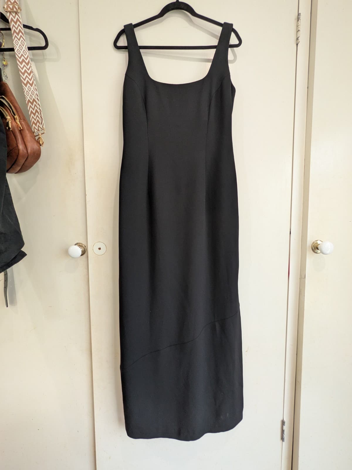 Vintage Cue Black Maxi Dress AU 14 Sleeveless Side Split Made in Australia — photo 3 of 12