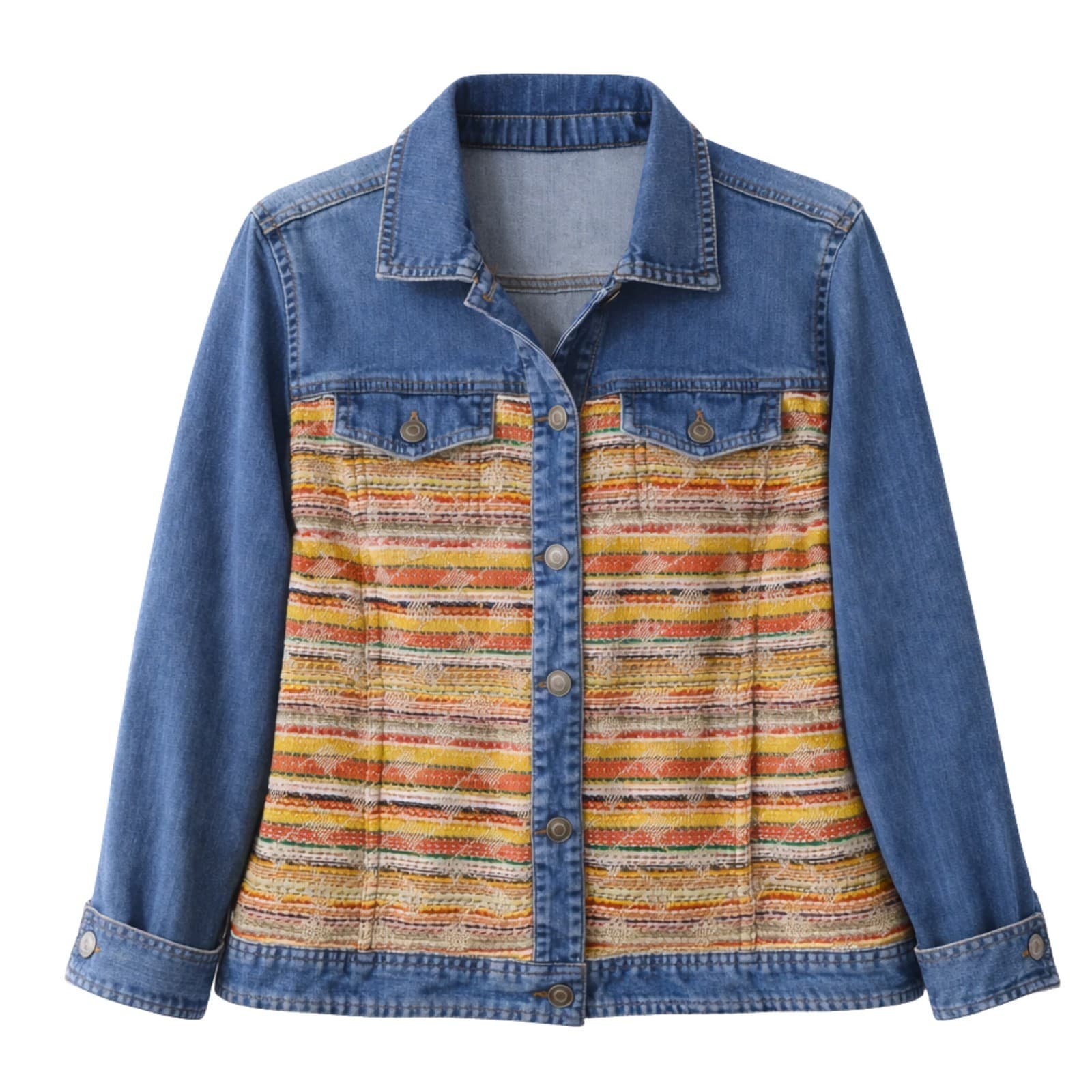 Chicos Jacket Blue Denim Multicolour Woven Boho Western Size AUS 14 US 10 — photo 1 of 15