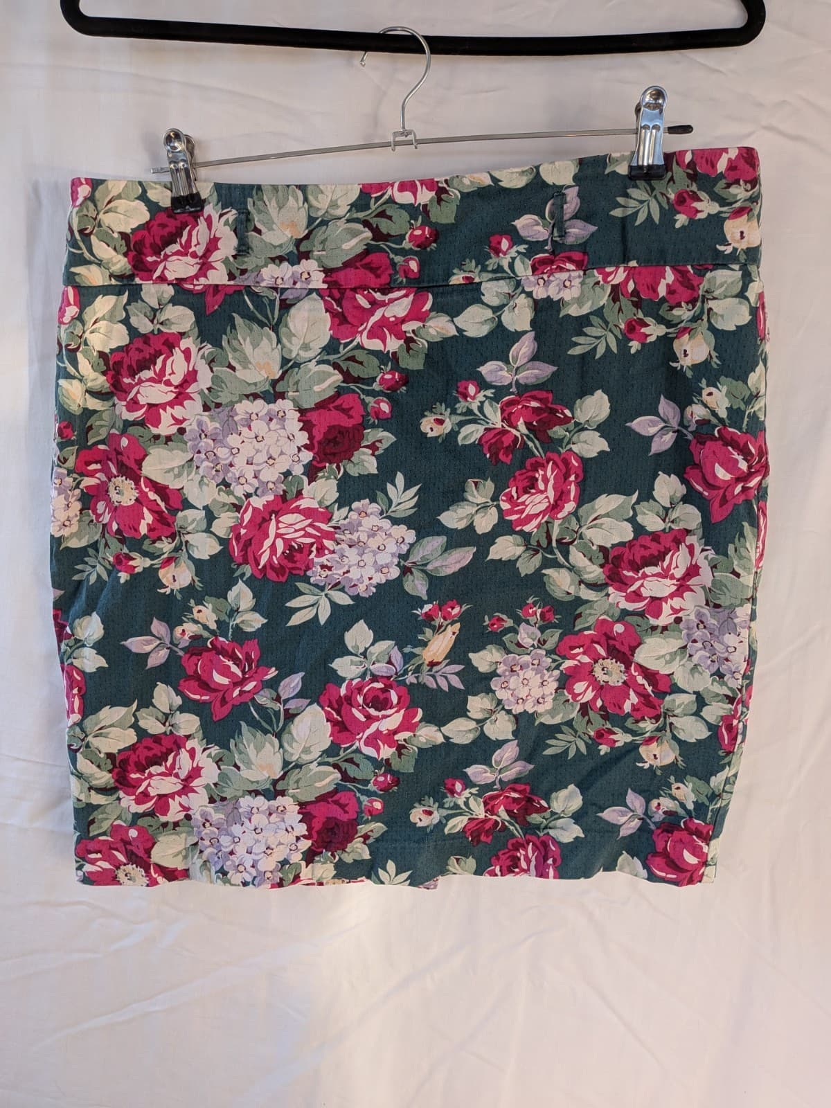 Review Skirt Pencil Floral Green Pink Cotton Stretch Corporate Office Size 16 — photo 3 of 11