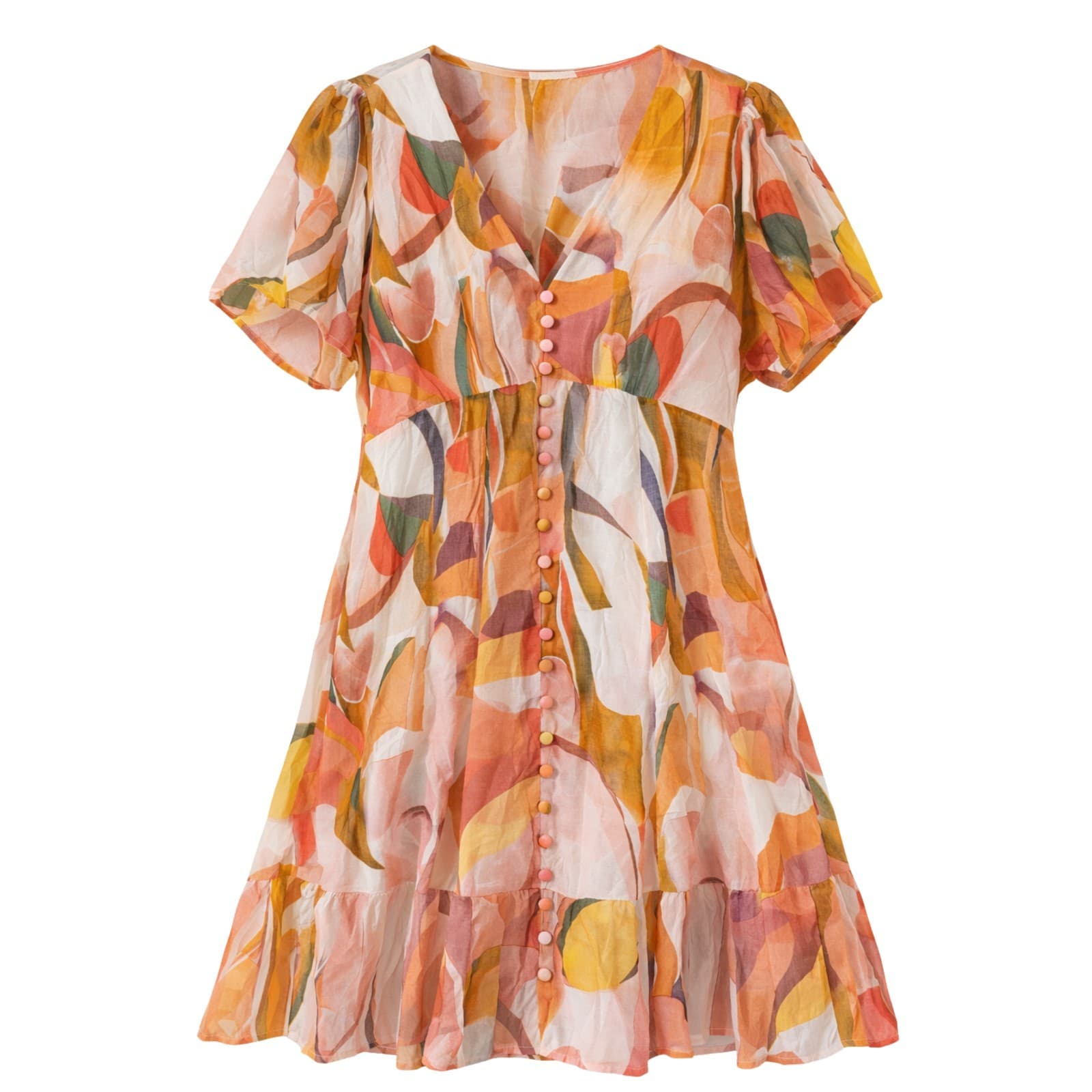 Jar Of Hearts Dress Abstract Print Button Front Boho Orange Viscose Size L — photo 1 of 10