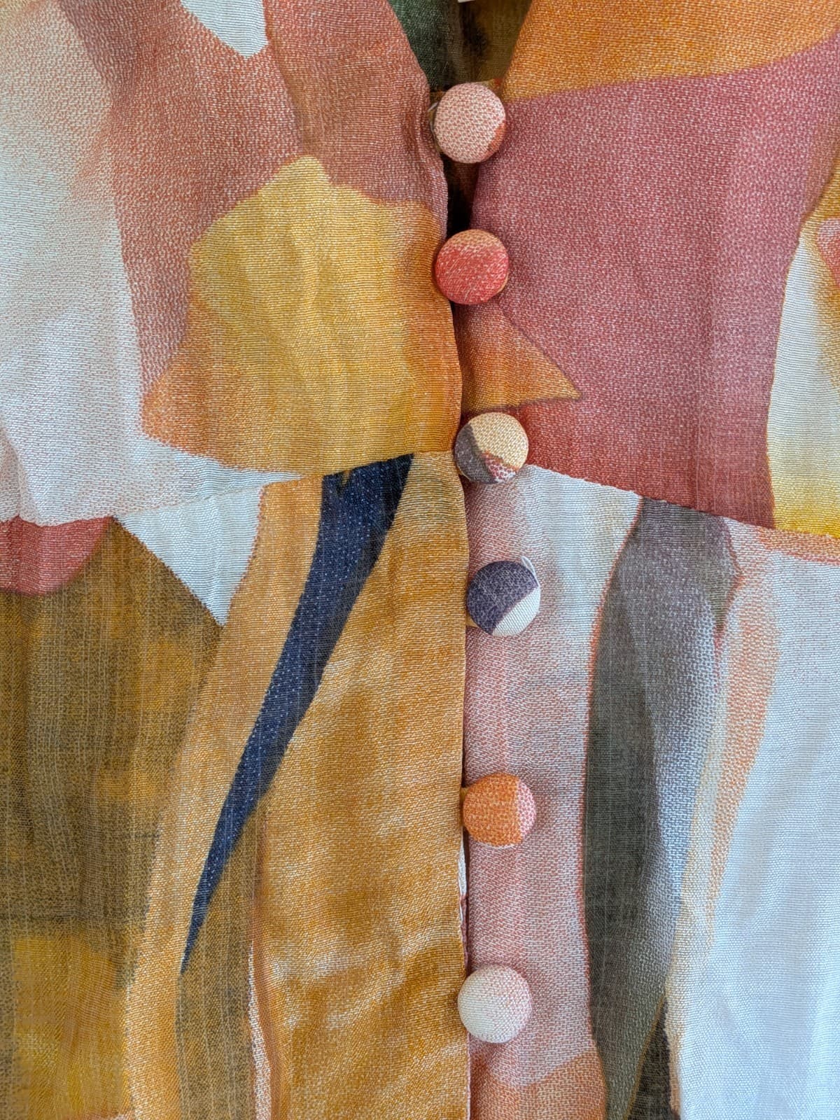 Jar Of Hearts Dress Abstract Print Button Front Boho Orange Viscose Size L — photo 7 of 10