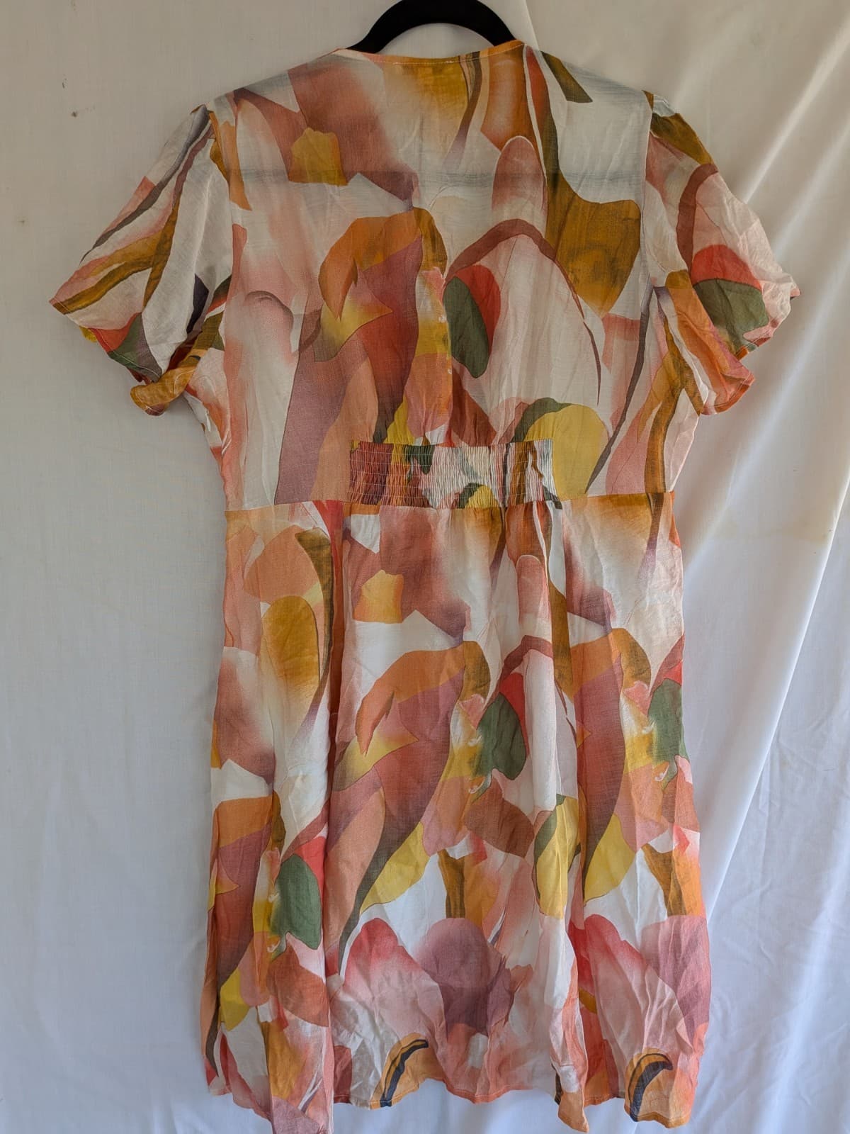 Jar Of Hearts Dress Abstract Print Button Front Boho Orange Viscose Size L — photo 9 of 10