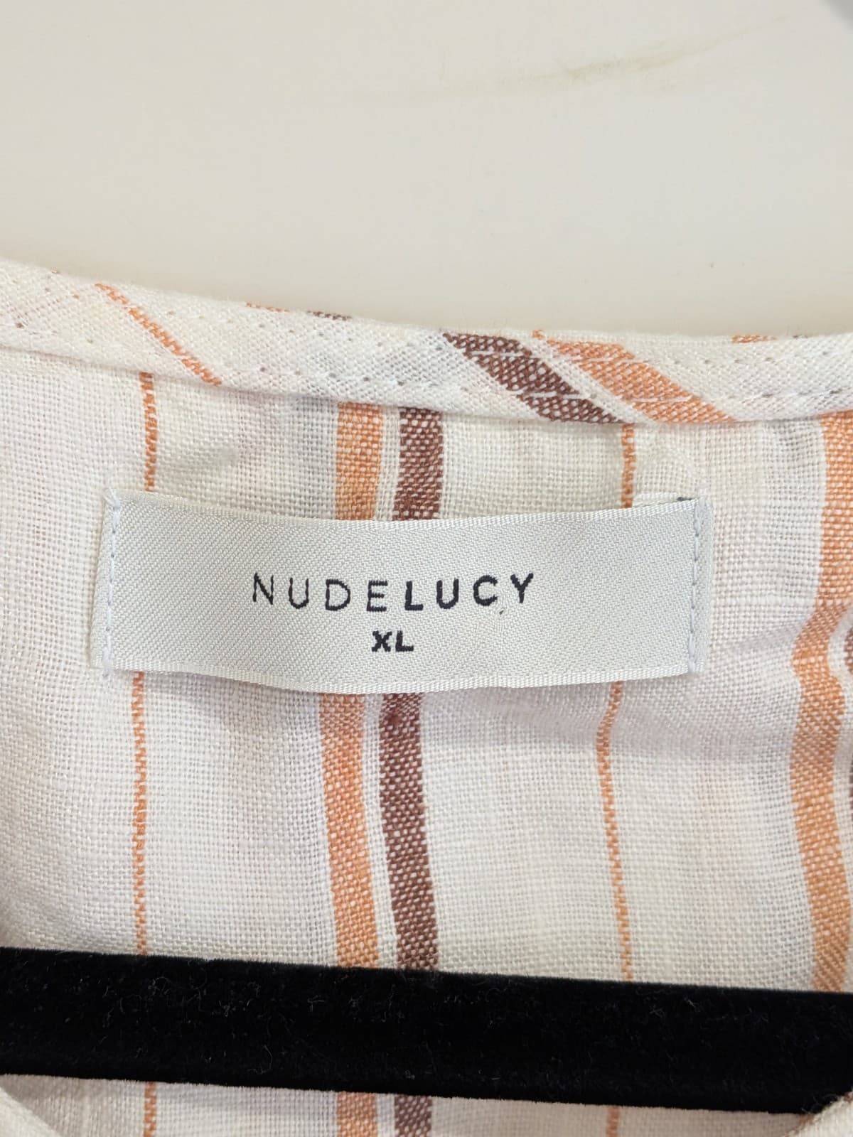 Nude Lucy Linen Top Beige Stripe Sleeveless Button Front Summer Resort XL 14 16 — photo 4 of 7