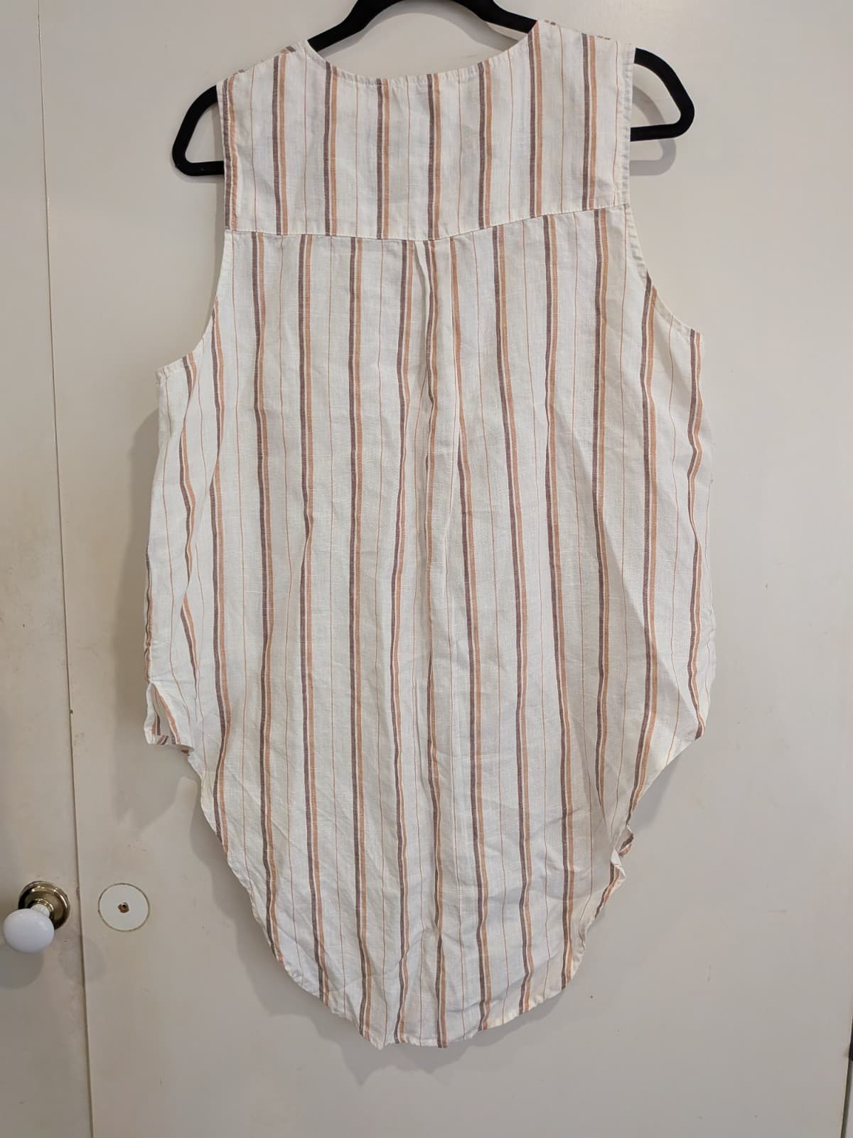 Nude Lucy Linen Top Beige Stripe Sleeveless Button Front Summer Resort XL 14 16 — photo 7 of 7