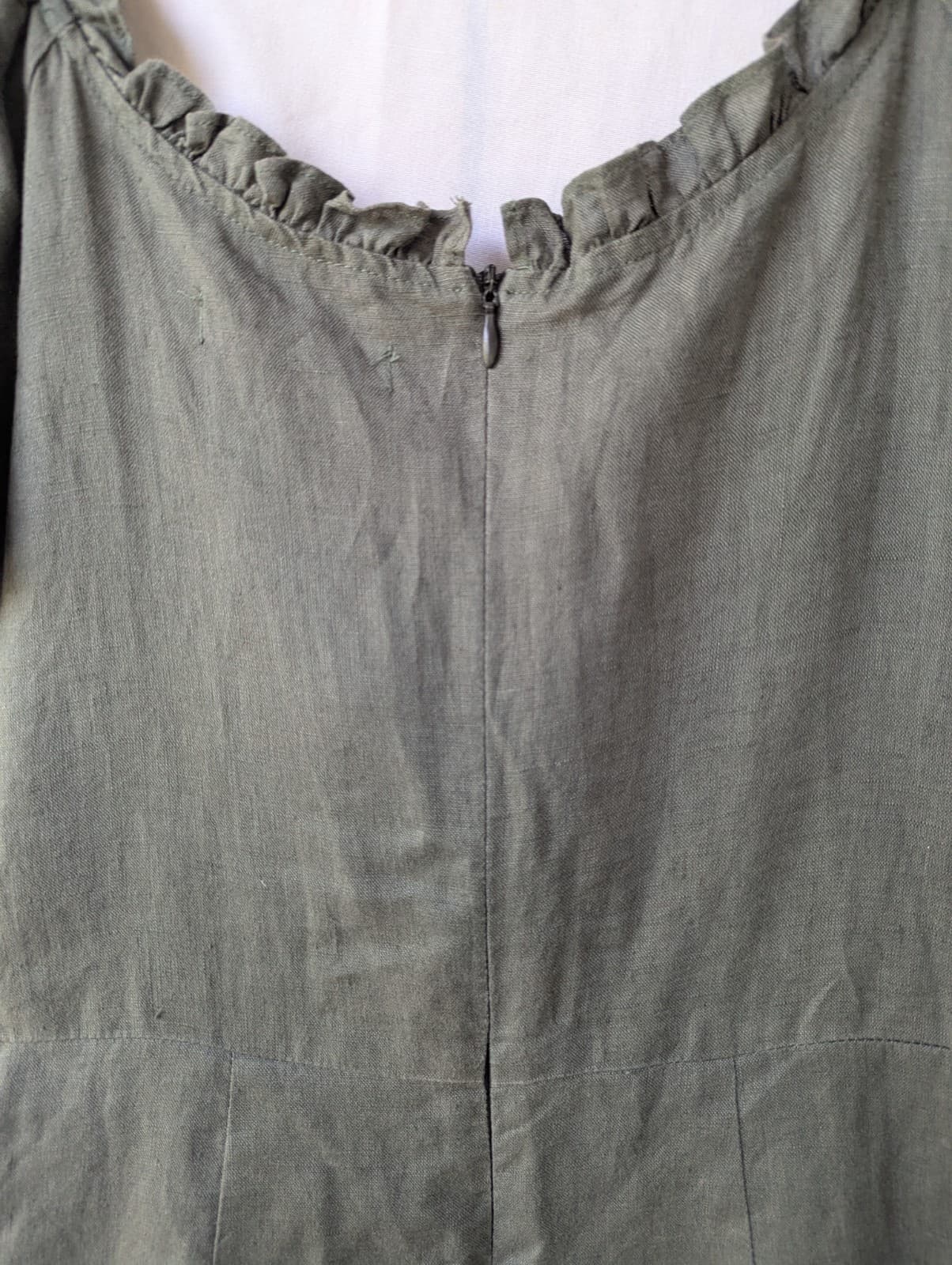 Dissh Dress Size AUS 8 US 4 Khaki Green Linen Puff Sleeve Mini Cottagecore Boho — photo 10 of 10