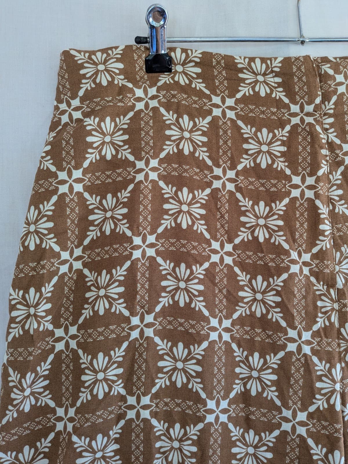 Isle of Mine Wide Leg Pants XL Brown Floral Print High Waist Pockets Boho — photo 4 of 11