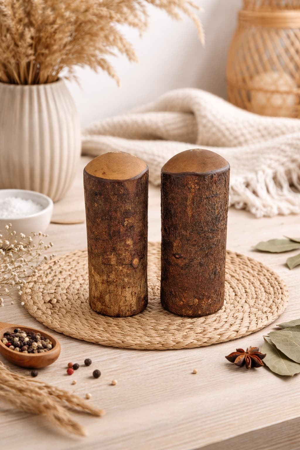 Rustic Wooden Salt and Pepper Shakers Bark Wood Farmhouse Kitchen Decor — photo 2 of 10