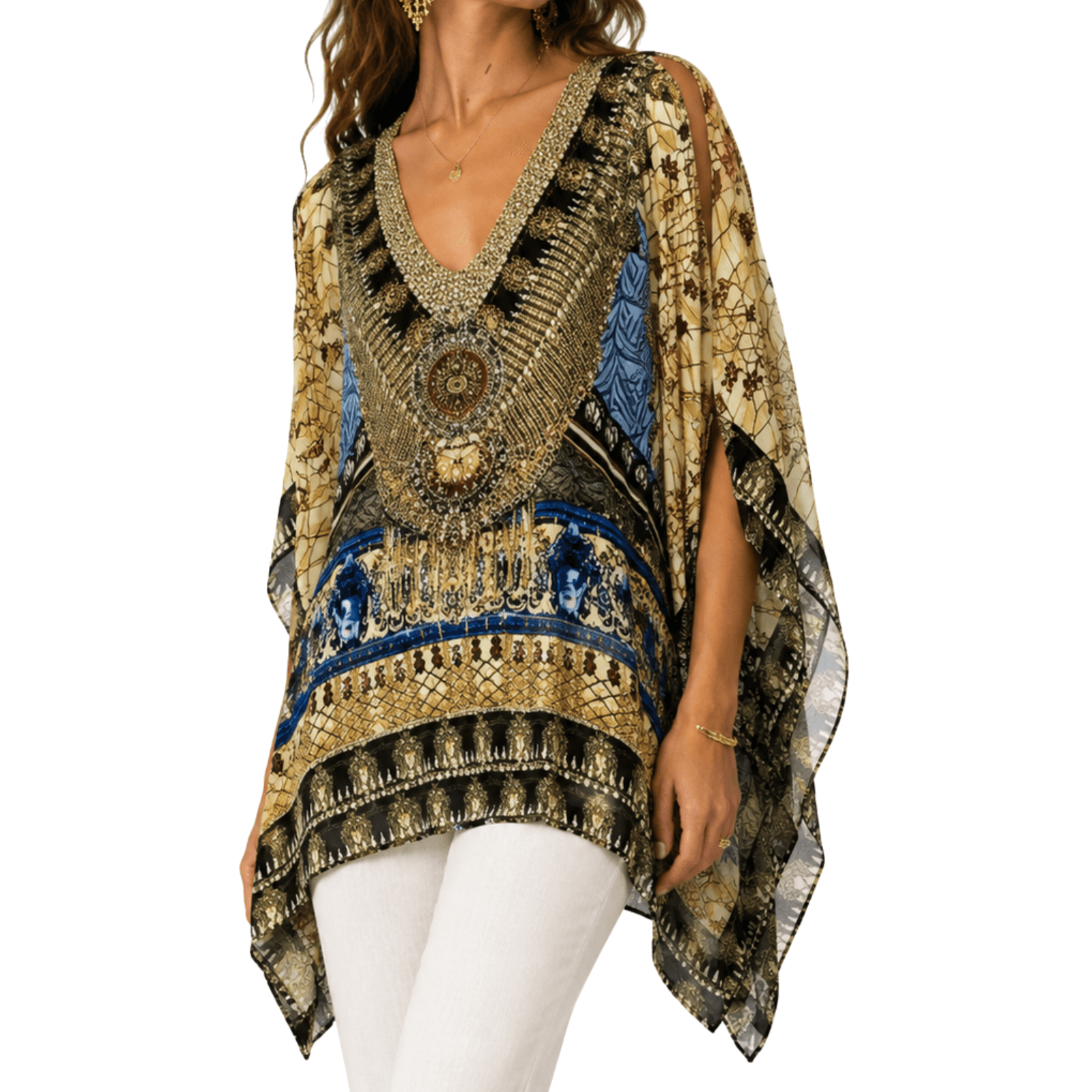 Camilla Kaftan Gargoyles Reach Embellished Crystals Silk Wool Size 2 Top Short — photo 1 of 17