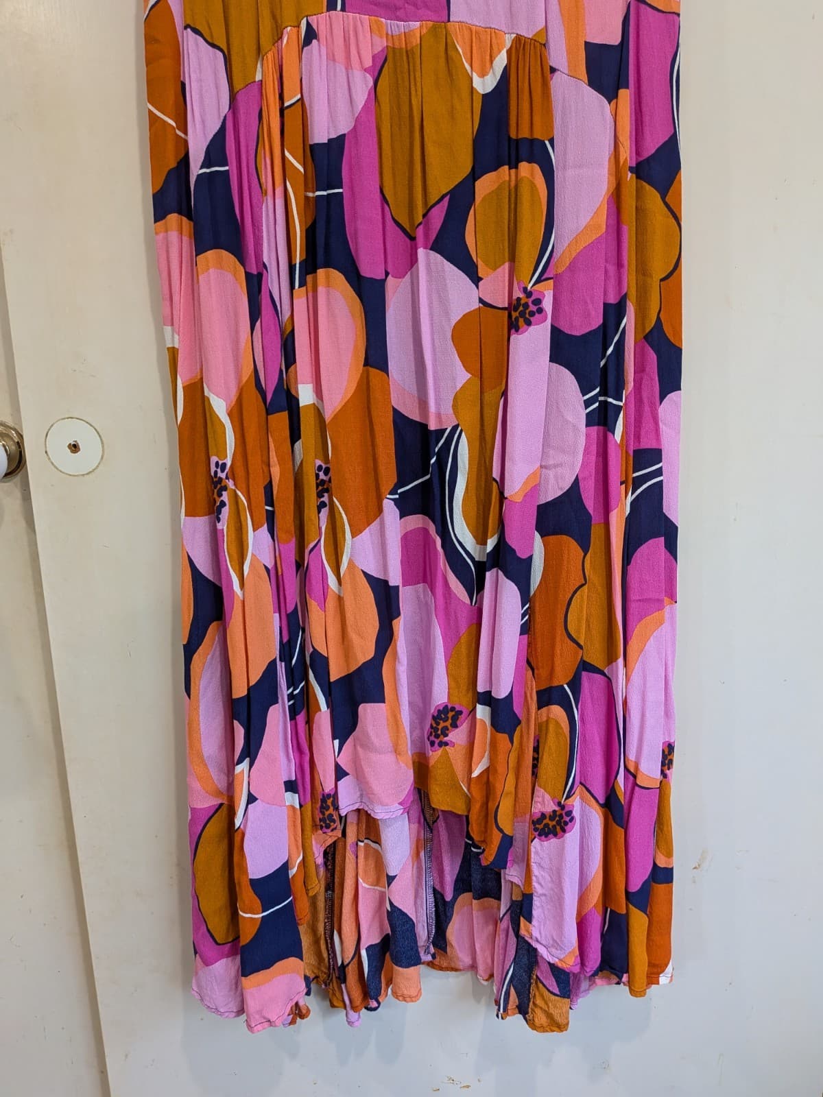 Mister Zimi Maxi Dress Size 16 Pink Orange Floral Viscose — photo 3 of 10
