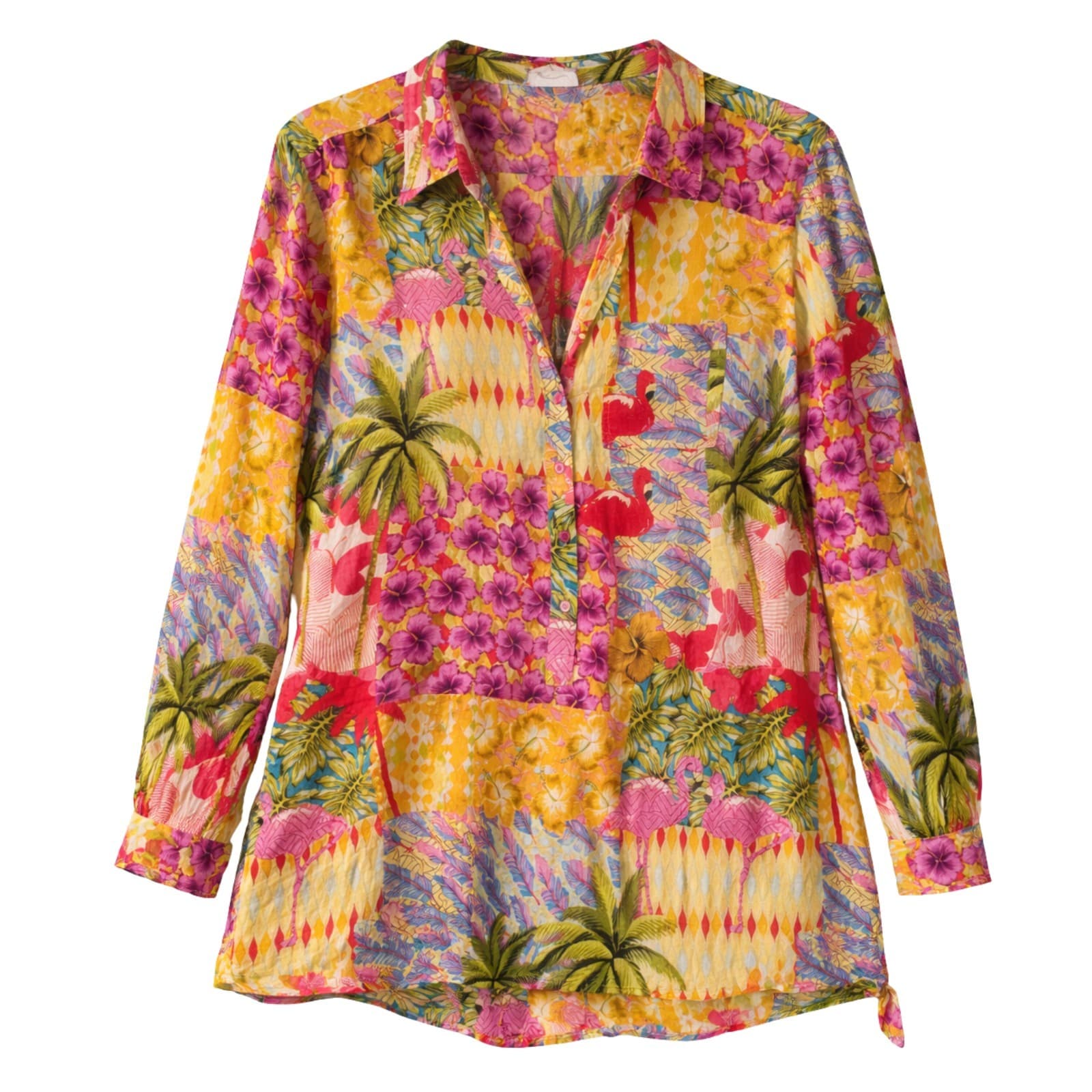 True Destinations Shirt Womens XL Button Up Casual Blouse Resort Top