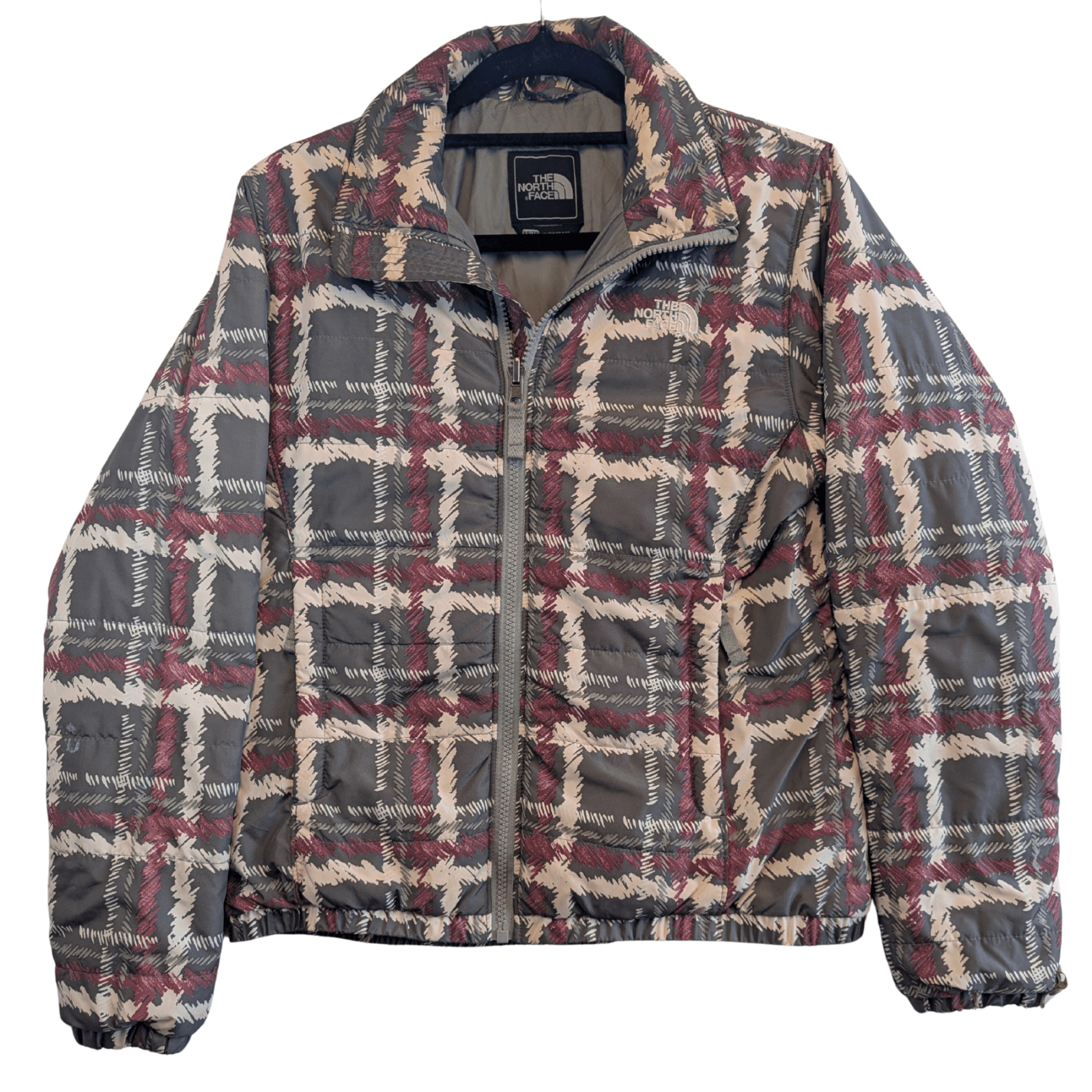 The North Face Women XS Puffer Jacket Plaid Check Grey Pink Insulated Winter — photo 1 of 16
