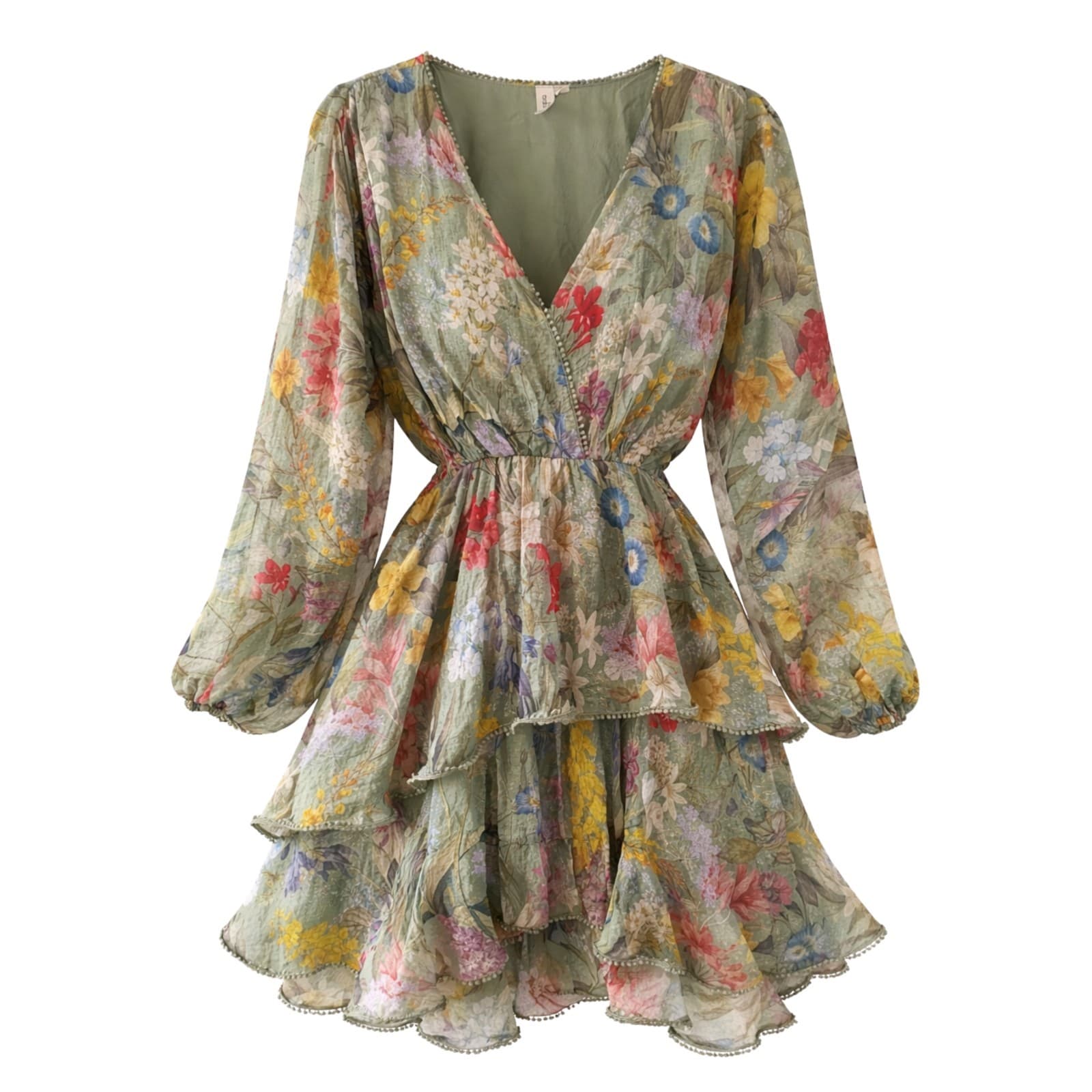 Adorne Dress Floral Green Long Sleeve Boho V Neck Tiered Casual Size 12 — photo 1 of 9