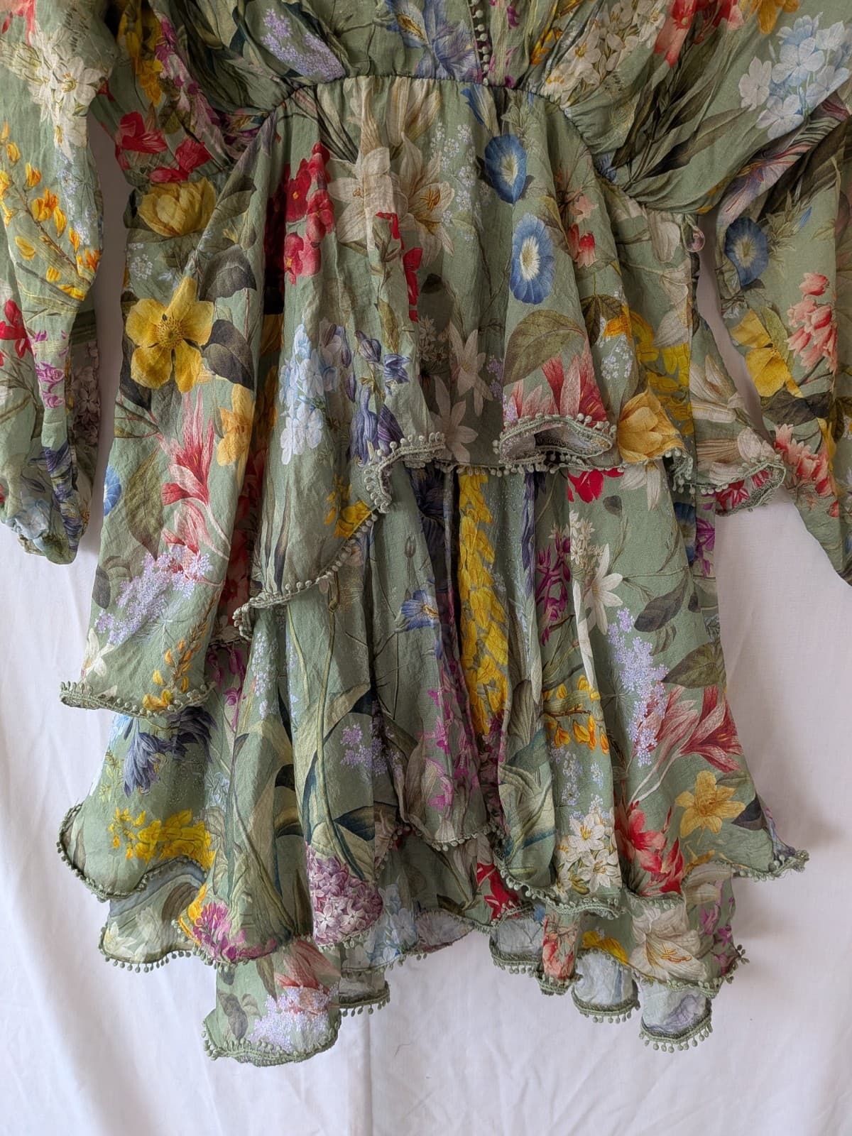 Adorne Dress Floral Green Long Sleeve Boho V Neck Tiered Casual Size 12 — photo 3 of 9