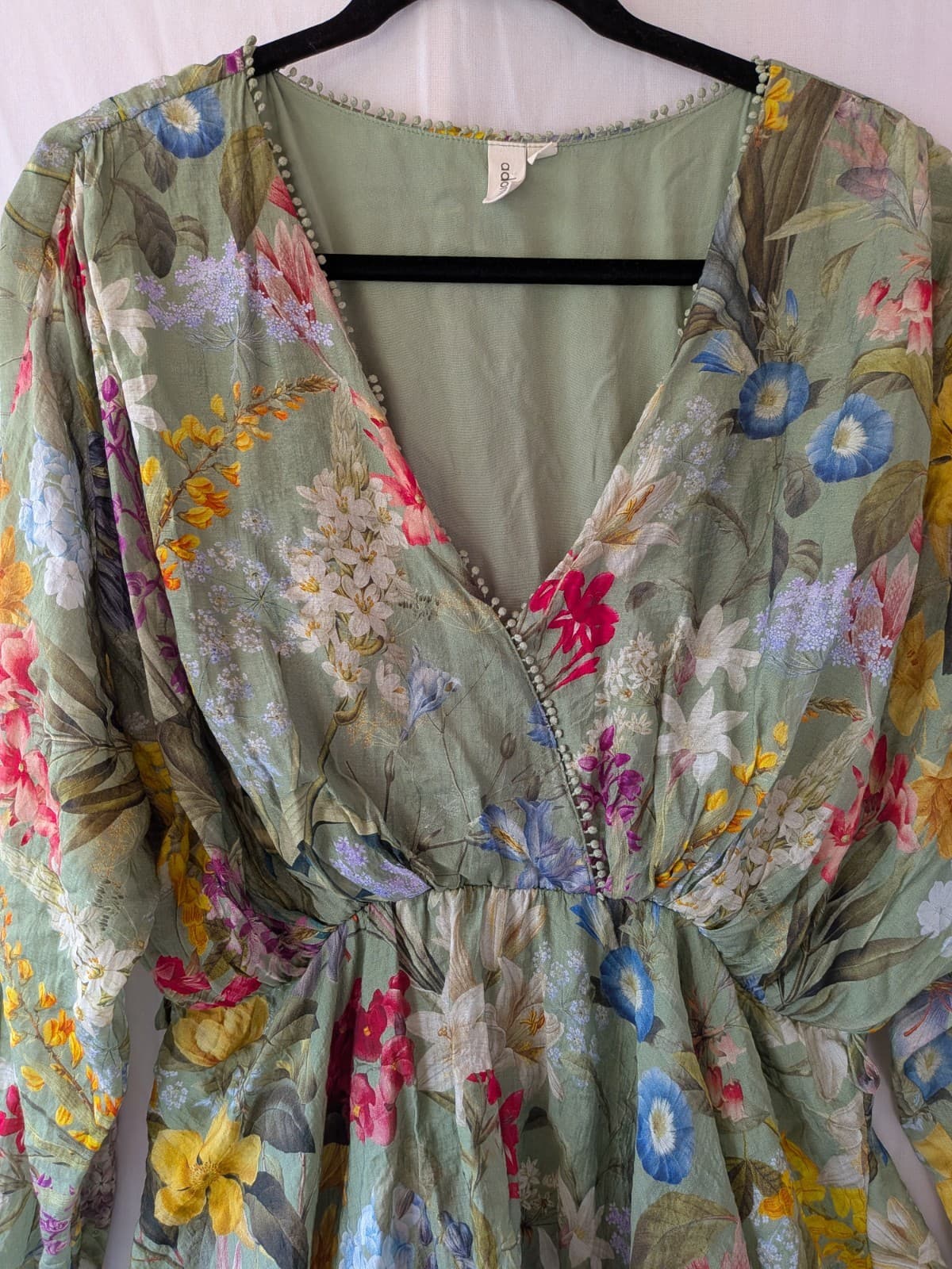 Adorne Dress Floral Green Long Sleeve Boho V Neck Tiered Casual Size 12 — photo 5 of 9