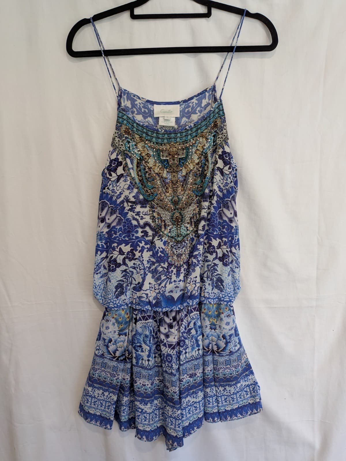 Camilla Guardian Of Secrets Silk Playsuit Romper Small Blue Crystal Embellished — photo 3 of 24
