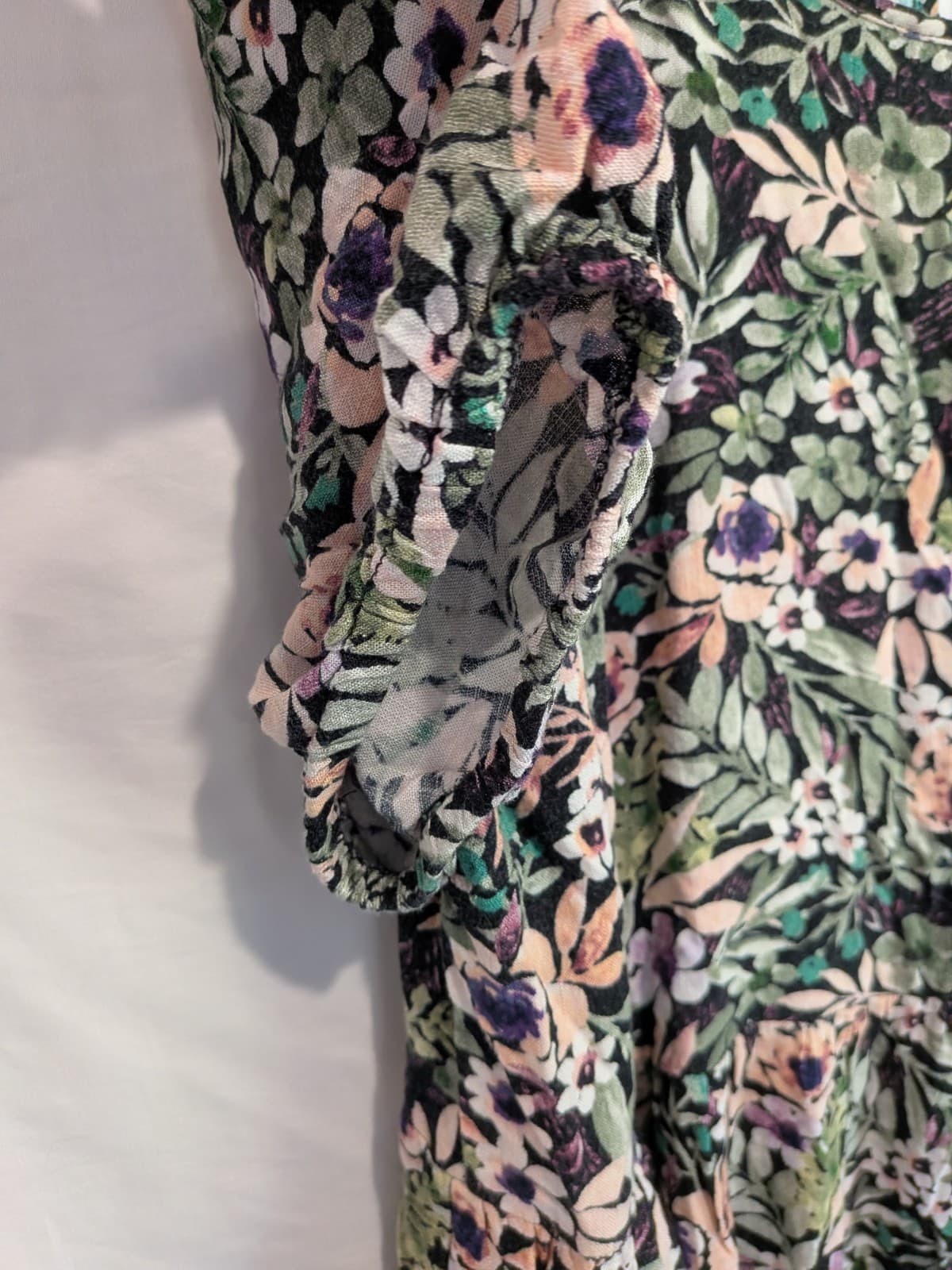Dotti Floral Mini Dress Size 14 Black Pink Boho Smock Pocket Short Sleeve — photo 4 of 12