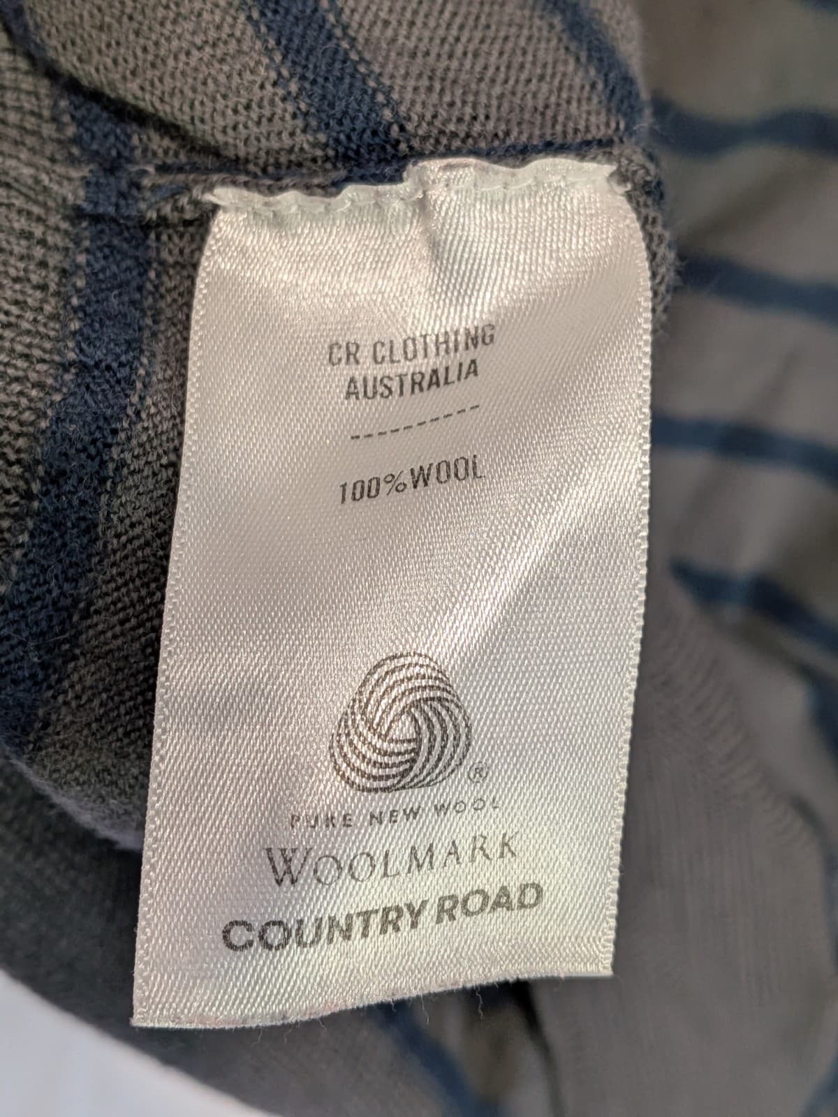Country Road Merino Wool Jumper Mens Medium Grey Blue Stripe V Neck Knit — photo 7 of 9