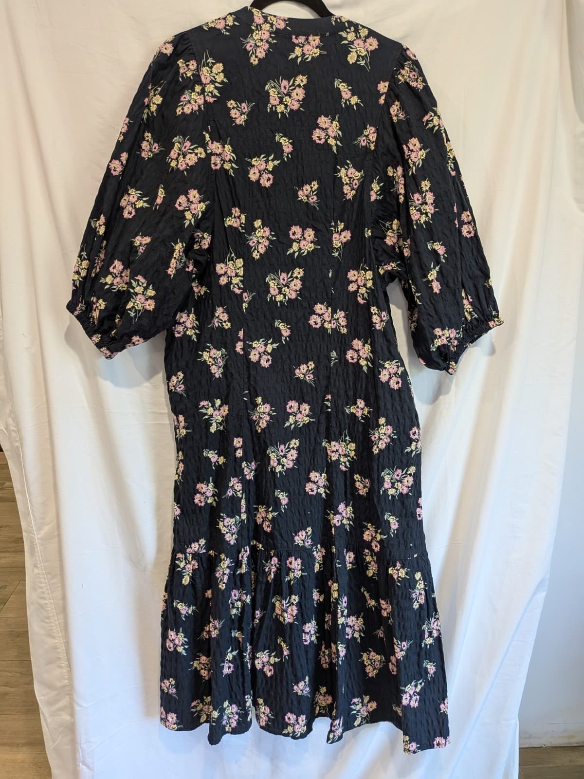 Decjuba Floral Midi Dress AU14 Black Pink Button Front Cottagecore Boho Puff — photo 11 of 11