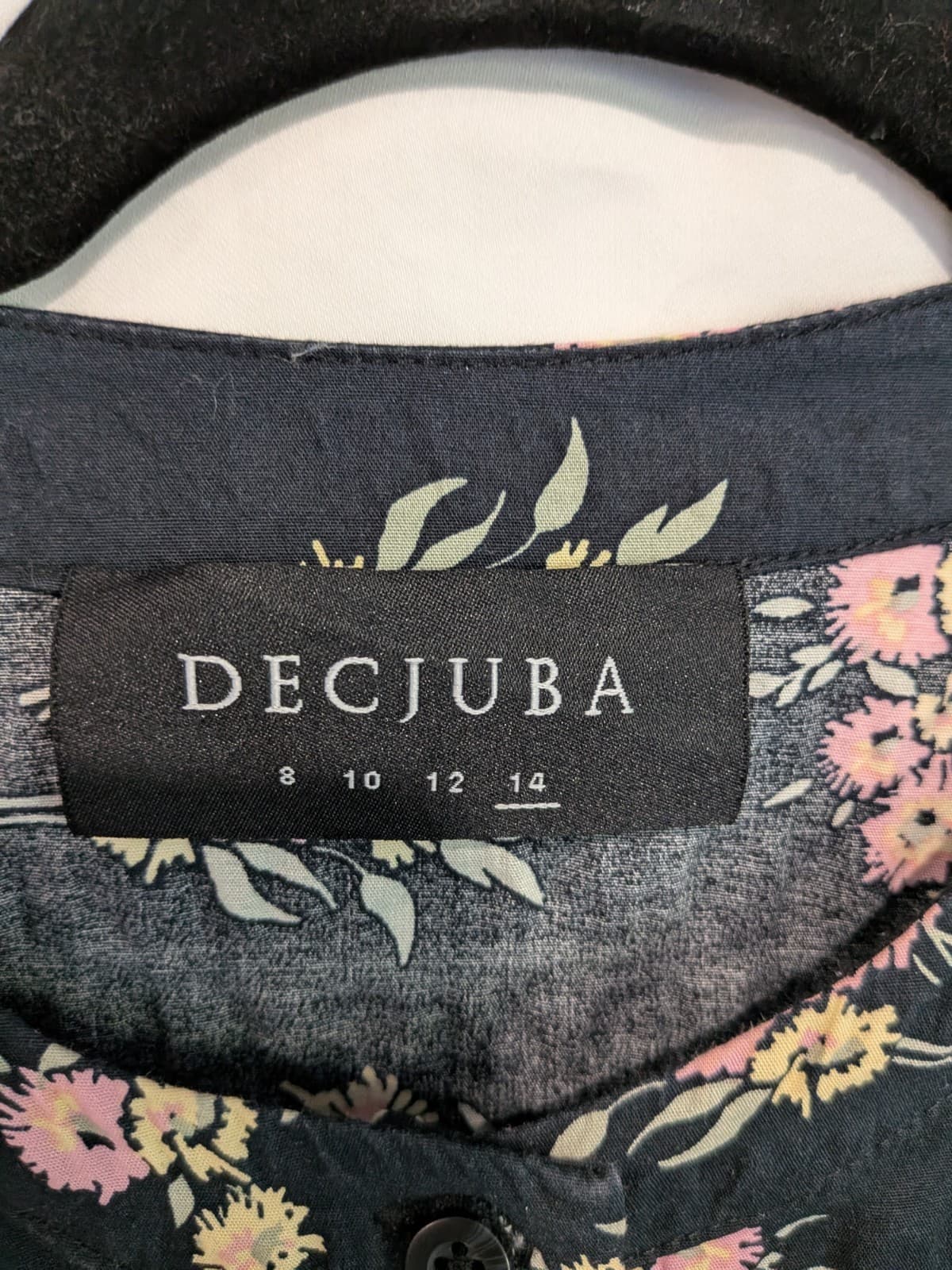 Decjuba Floral Midi Dress AU14 Black Pink Button Front Cottagecore Boho Puff — photo 8 of 11
