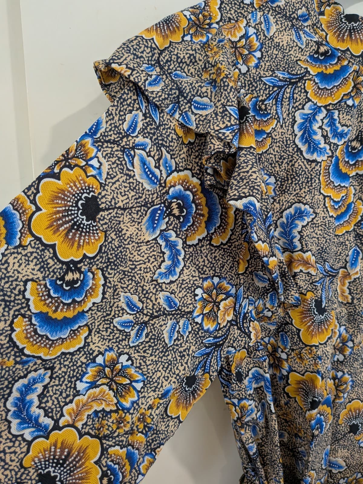 Seed Heritage Floral Mini Dress AU 12 Linen Lyocell Ruffle Long Sleeve Belted — photo 5 of 11