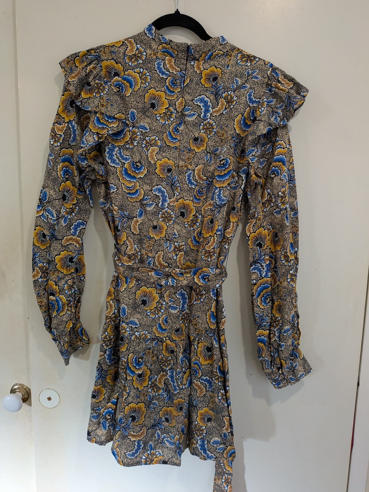 Seed Heritage Floral Mini Dress AU 12 Linen Lyocell Ruffle Long Sleeve Belted — photo 10 of 11