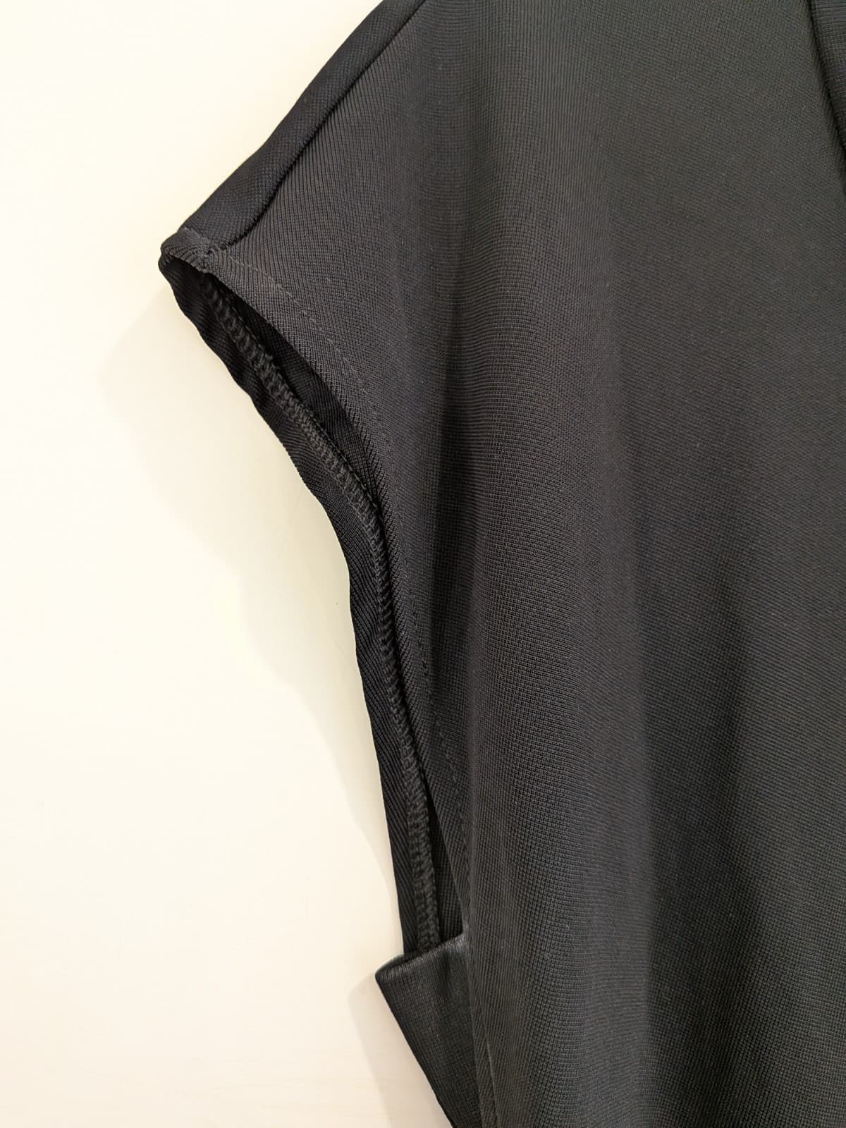 Anthea Crawford Top Womens M Black Tie Neck Blouse Cap Sleeve Stretch Career — photo 4 of 8