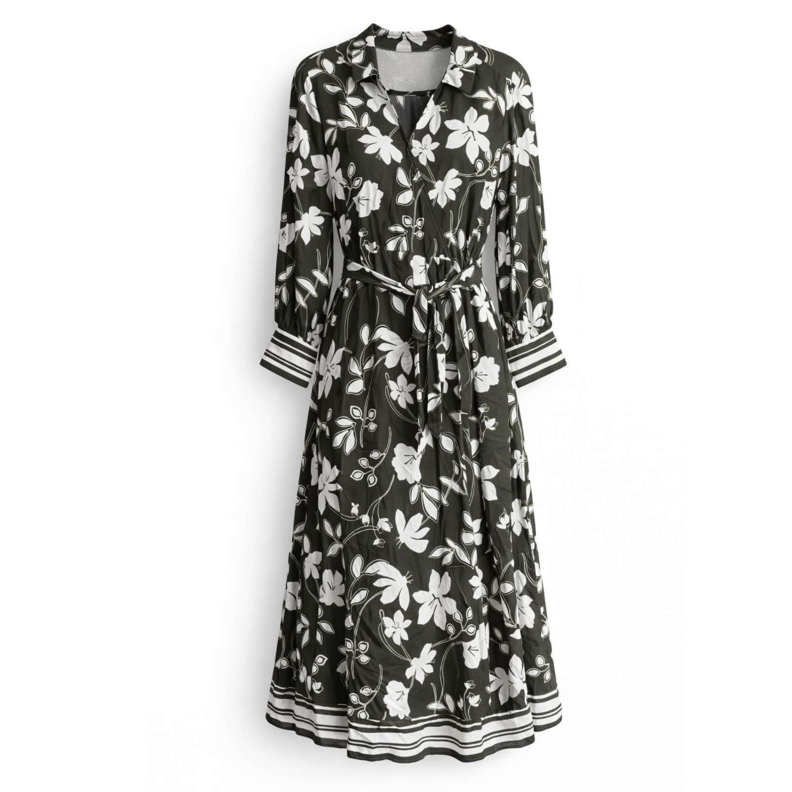 Yarra Trail Grove Dress Size 14 Green White Floral Midi Belted NWT — photo 1 of 11